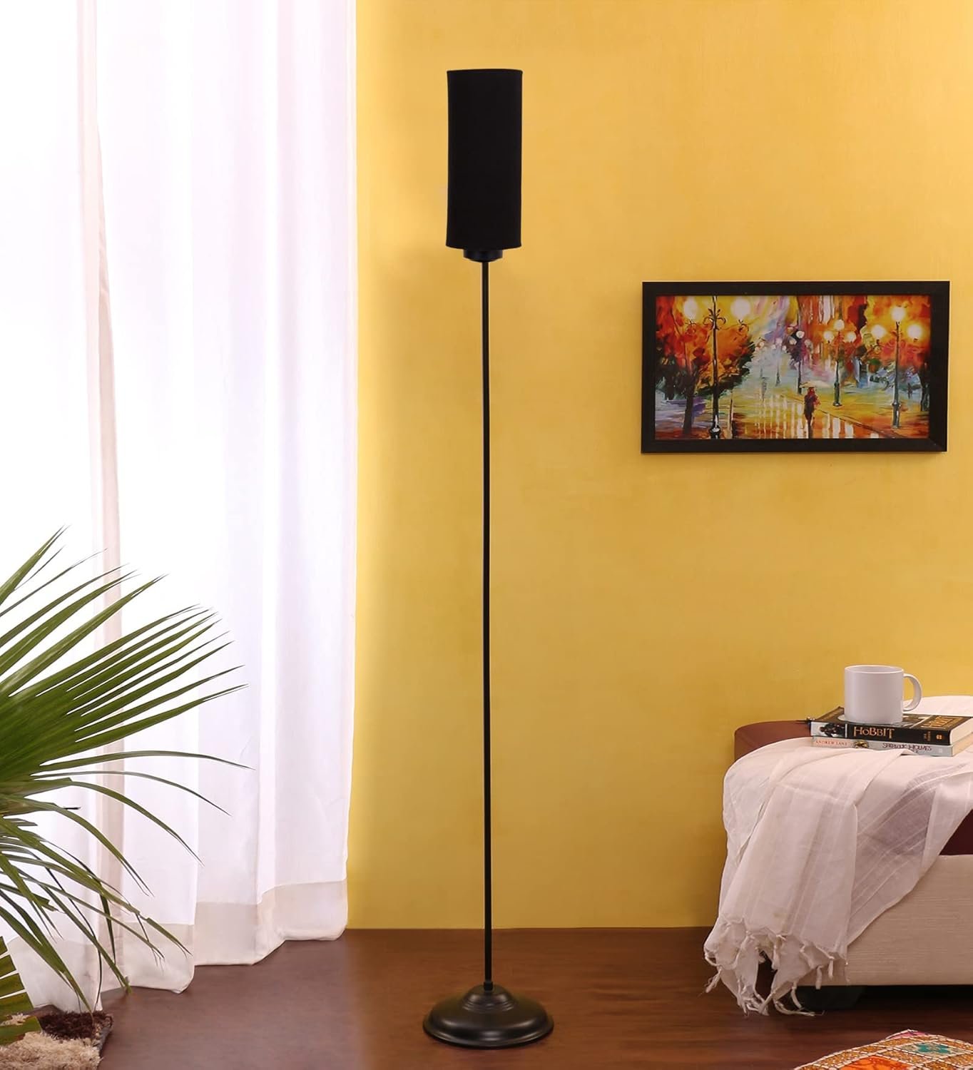 Thin Black Cotton Shade with Iron Floor lamp