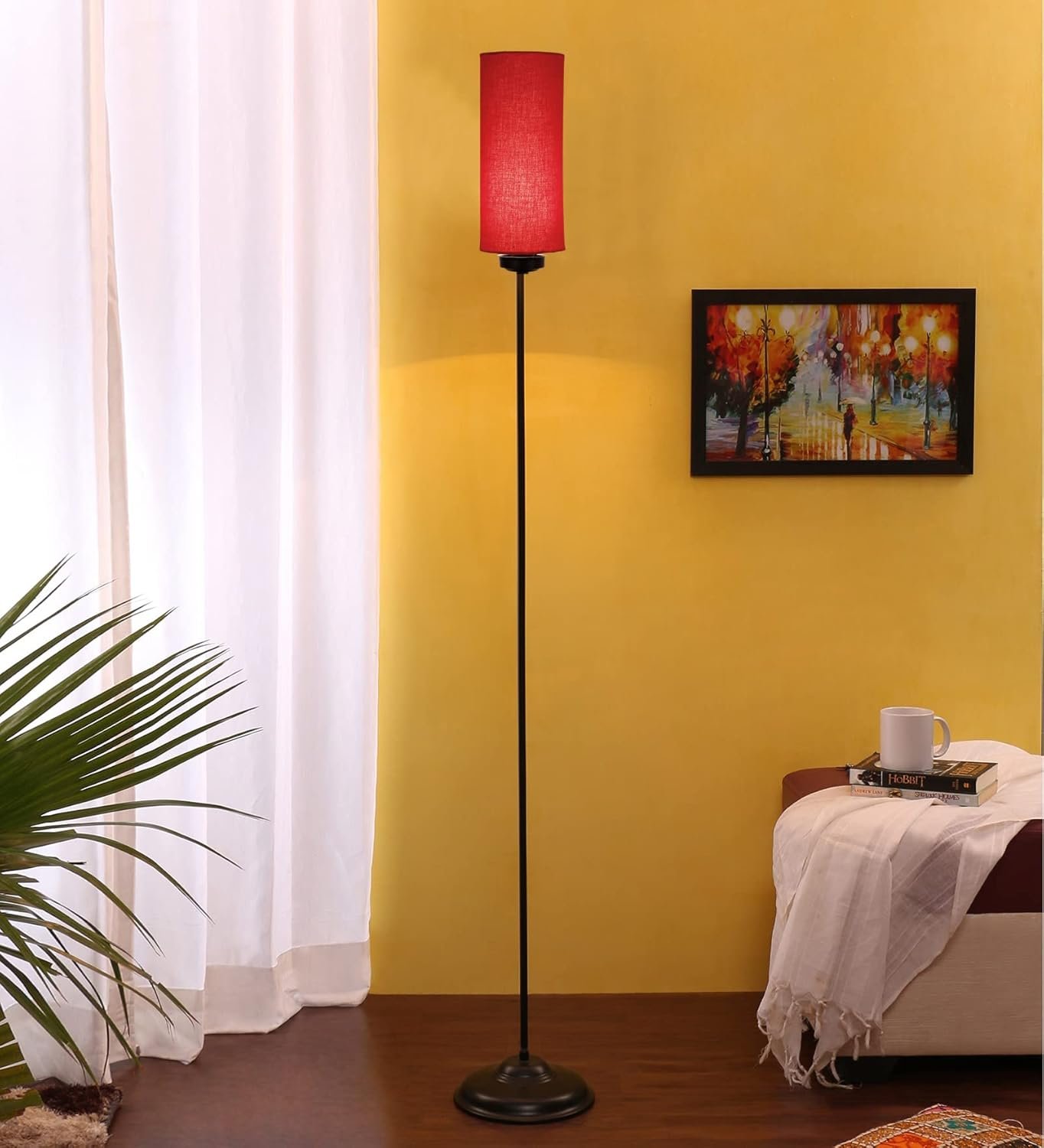 Thin Red Cotton Shade with Iron Floor lamp