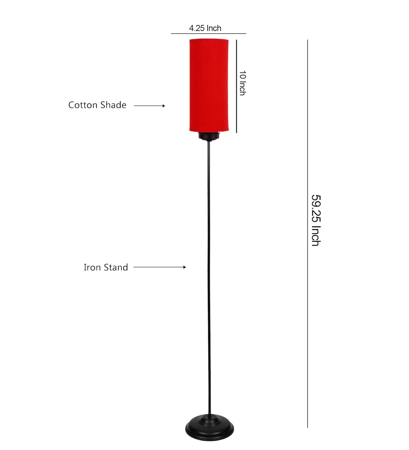 Thin Red Cotton Shade with Iron Floor lamp