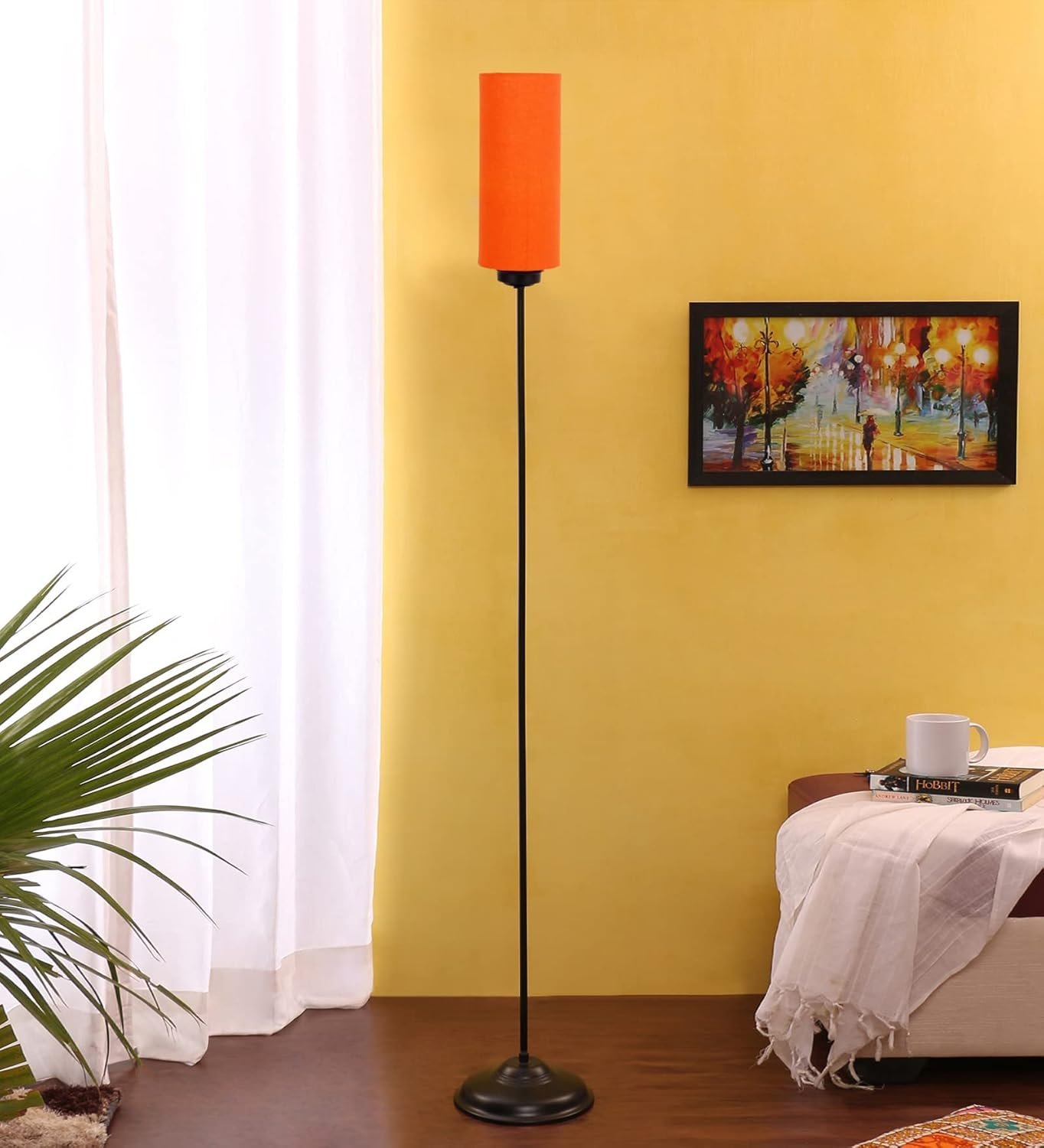 Thin Orange Cotton Shade with Iron Floor lamp