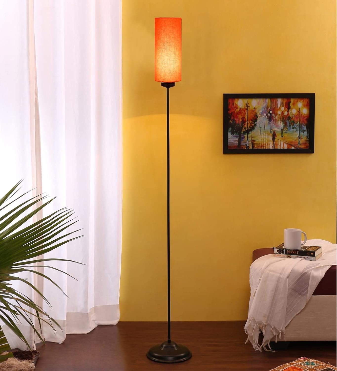 Thin Orange Cotton Shade with Iron Floor lamp