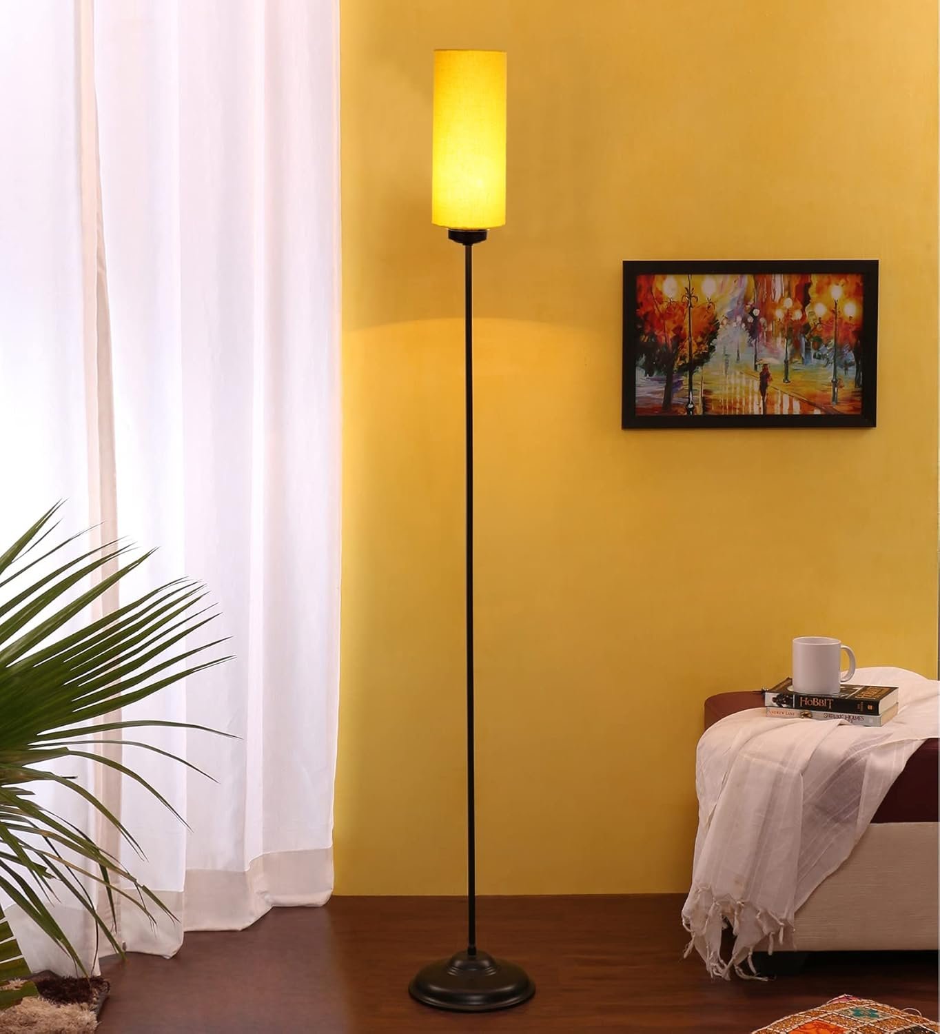 Thin Yellow Cotton Shade with Iron Floor lamp
