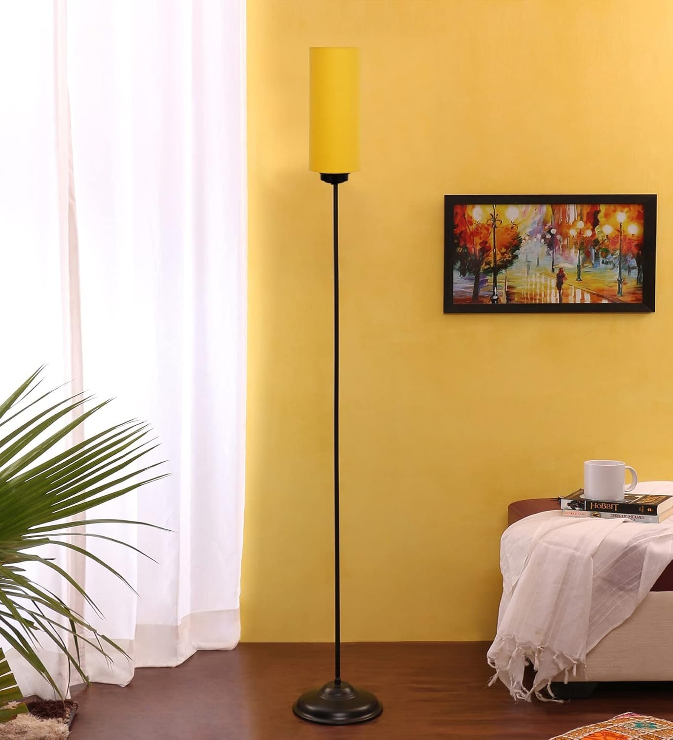 Thin Yellow Cotton Shade with Iron Floor lamp