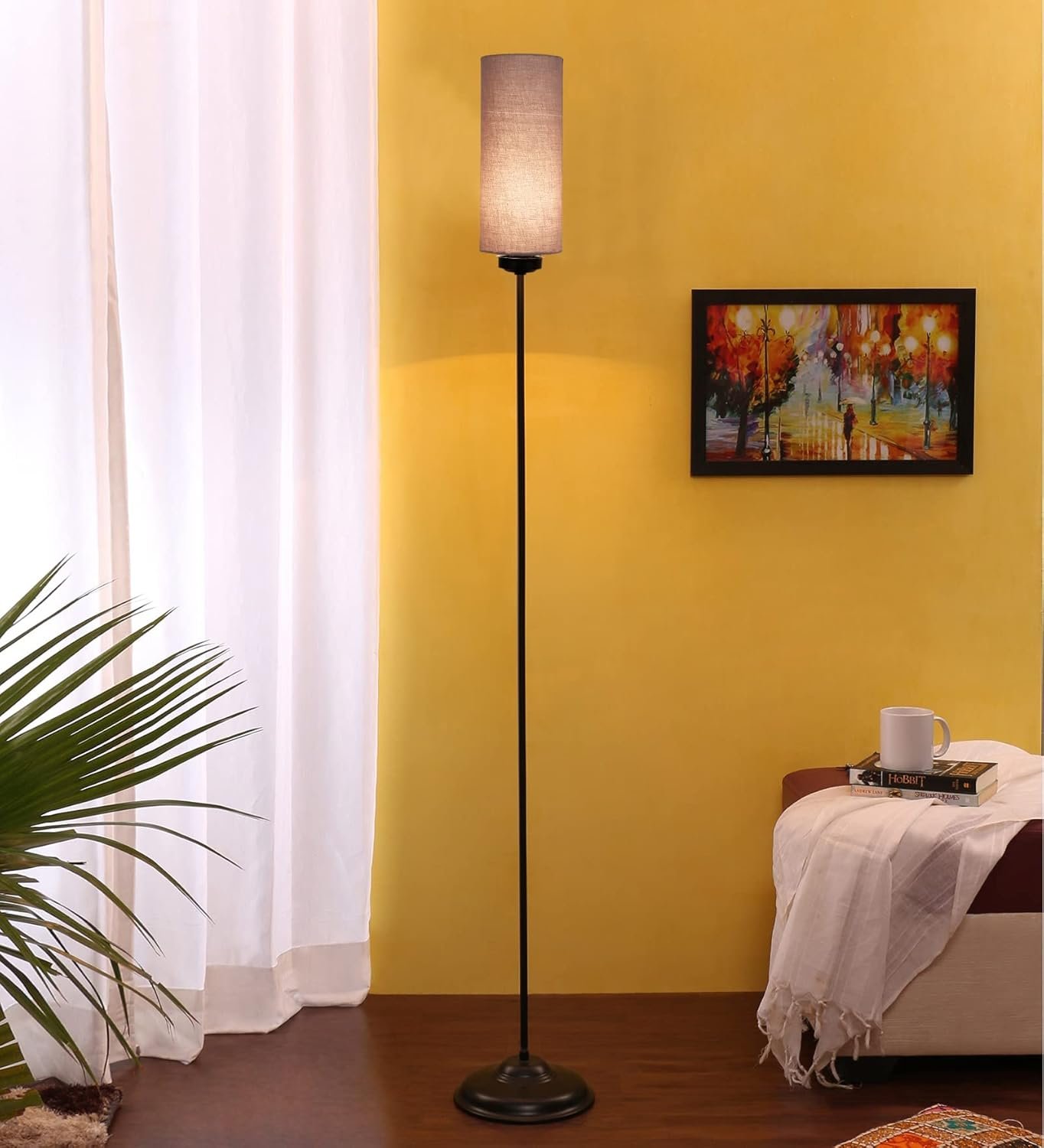 Thin Grey Cotton Shade with Iron Floor lamp