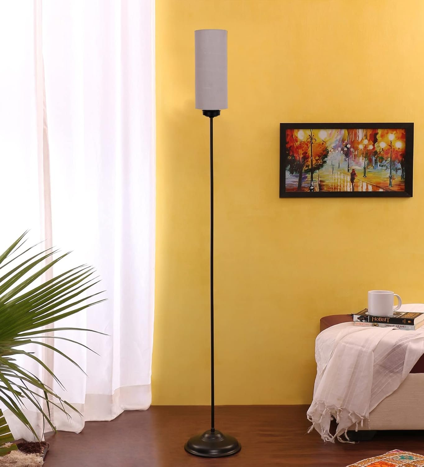 Thin Grey Cotton Shade with Iron Floor lamp