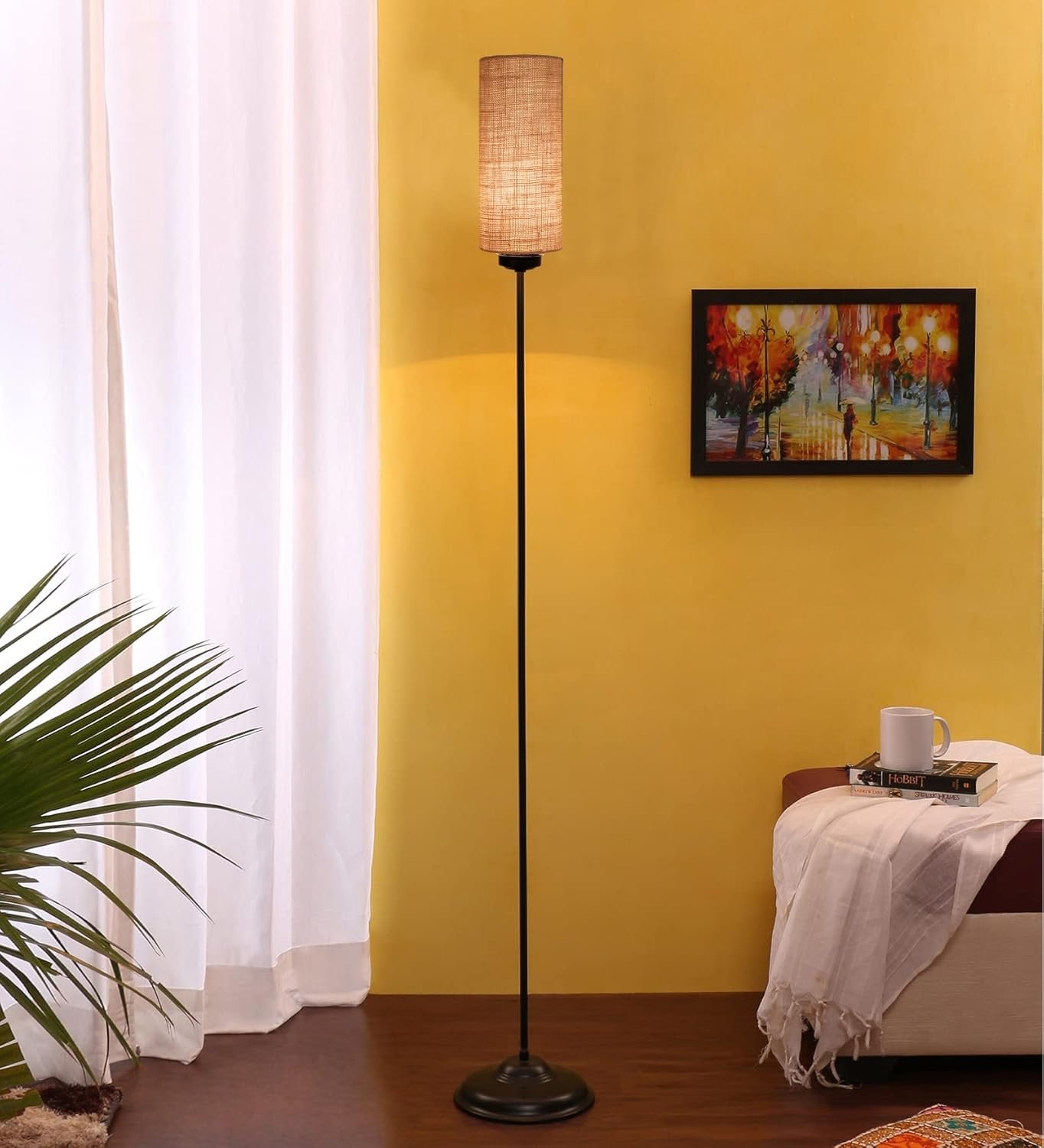 Thin Beige Jute Shade with Iron Floor lamp