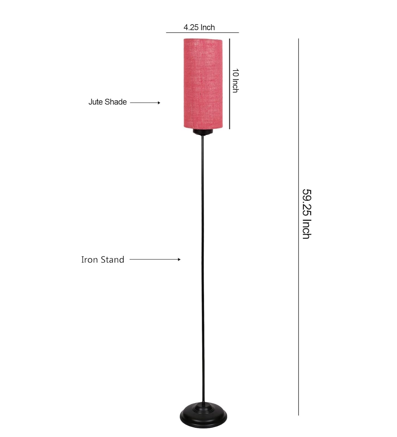 Thin Pink Jute Shade with Iron Floor lamp