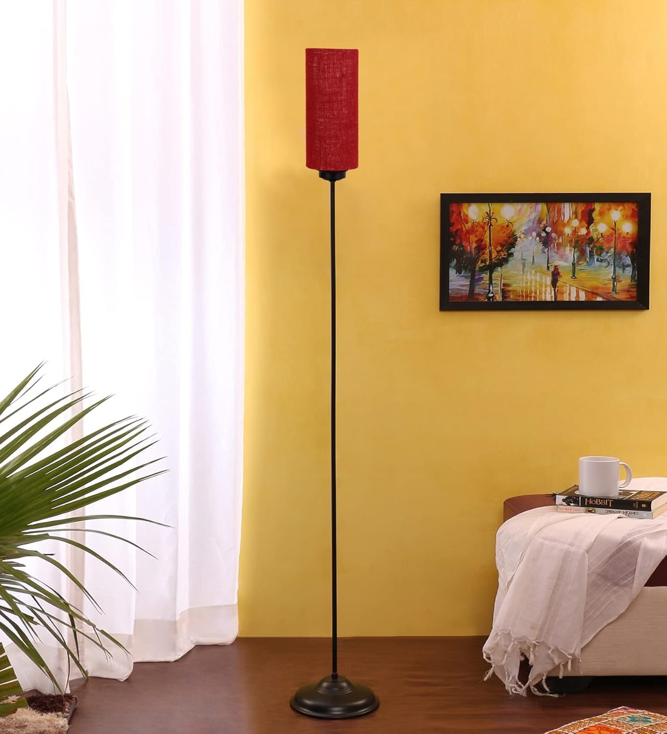 Thin Maroon Jute Shade with Iron Floor lamp
