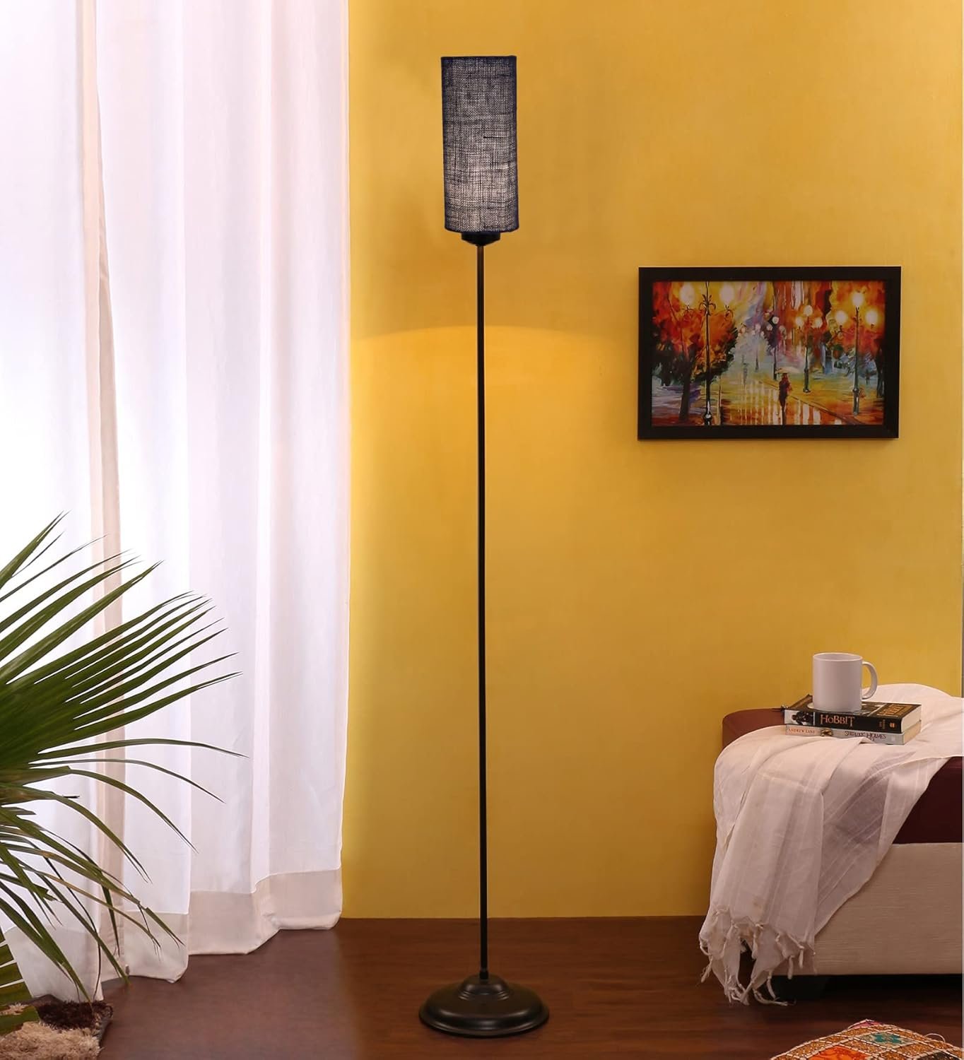 Thin Blue Jute Shade with Iron Floor lamp