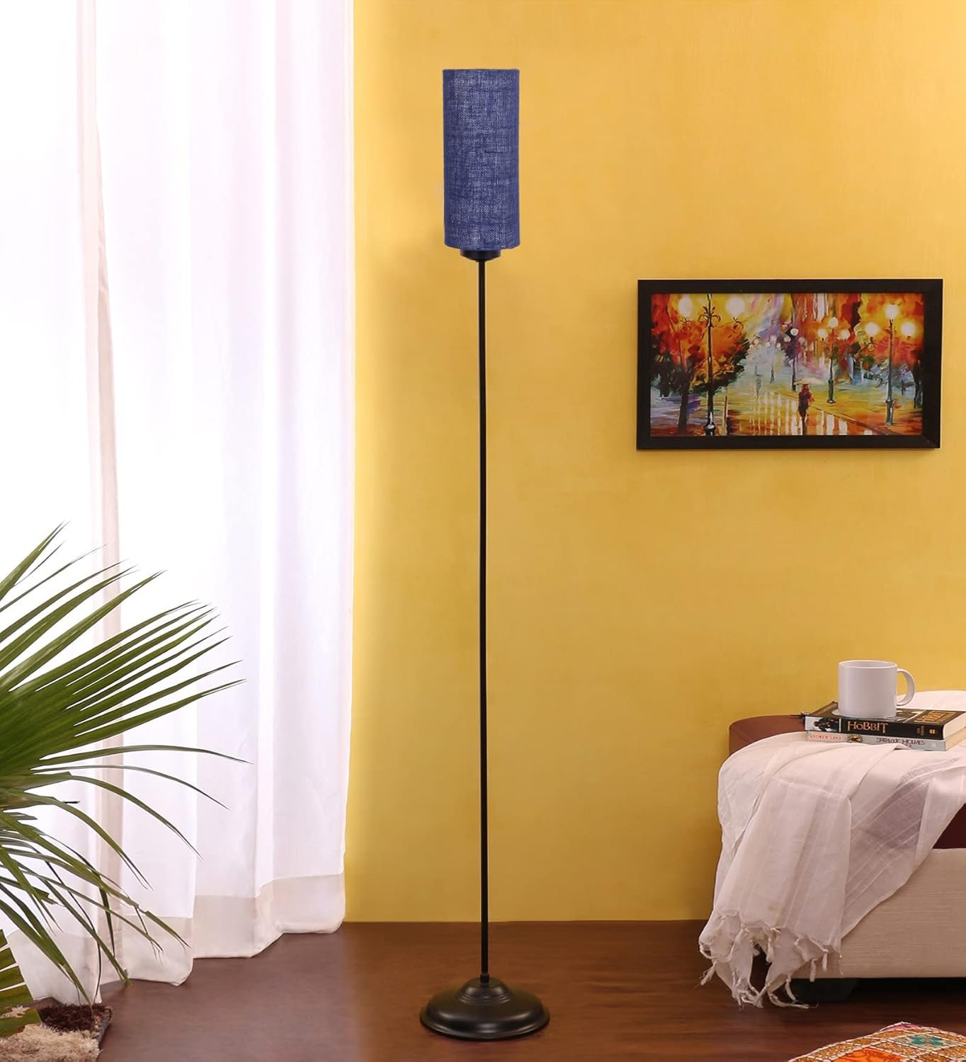 Thin Blue Jute Shade with Iron Floor lamp