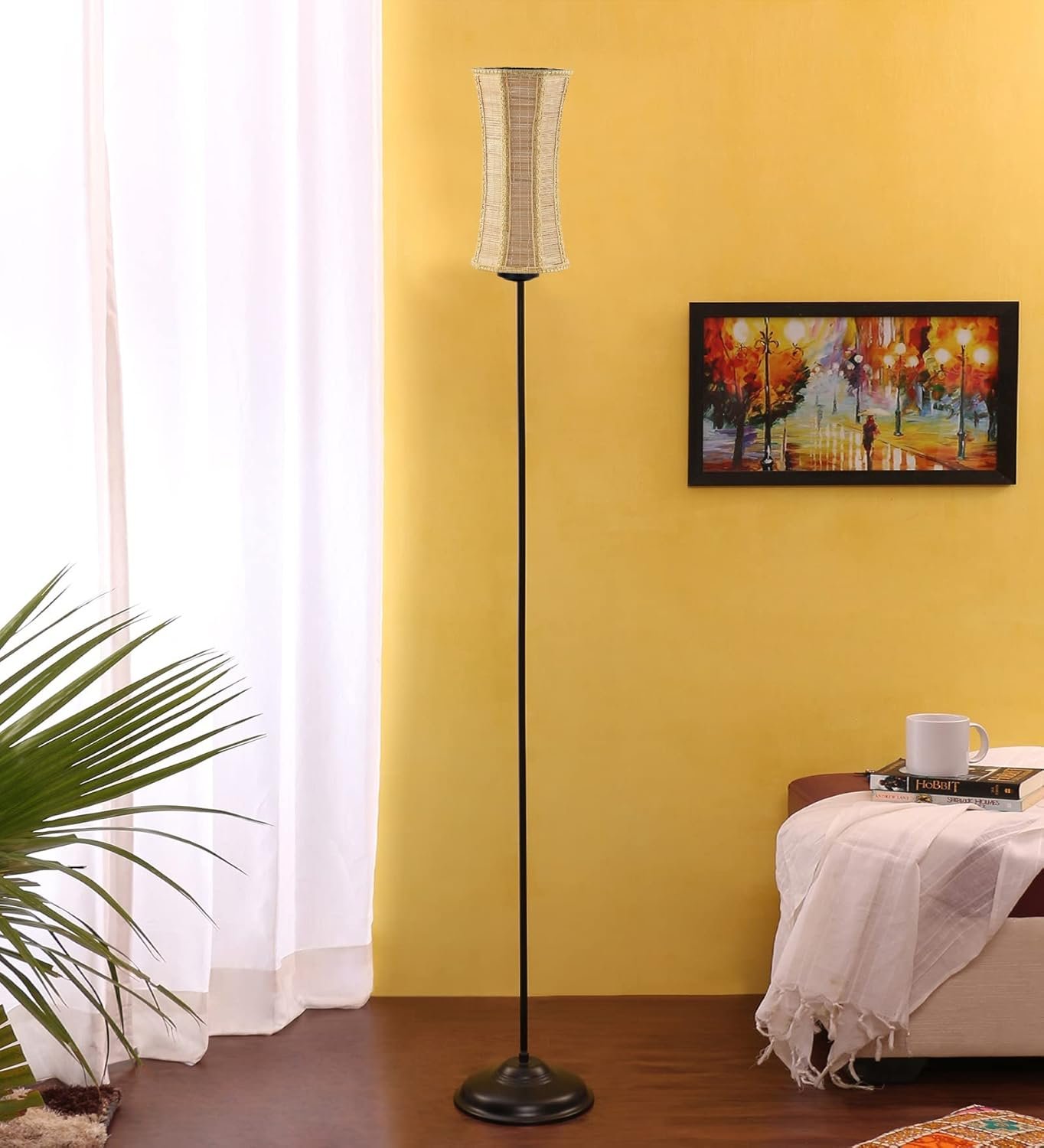 Thin Band Bamboo Shade with Iron Floor lamp