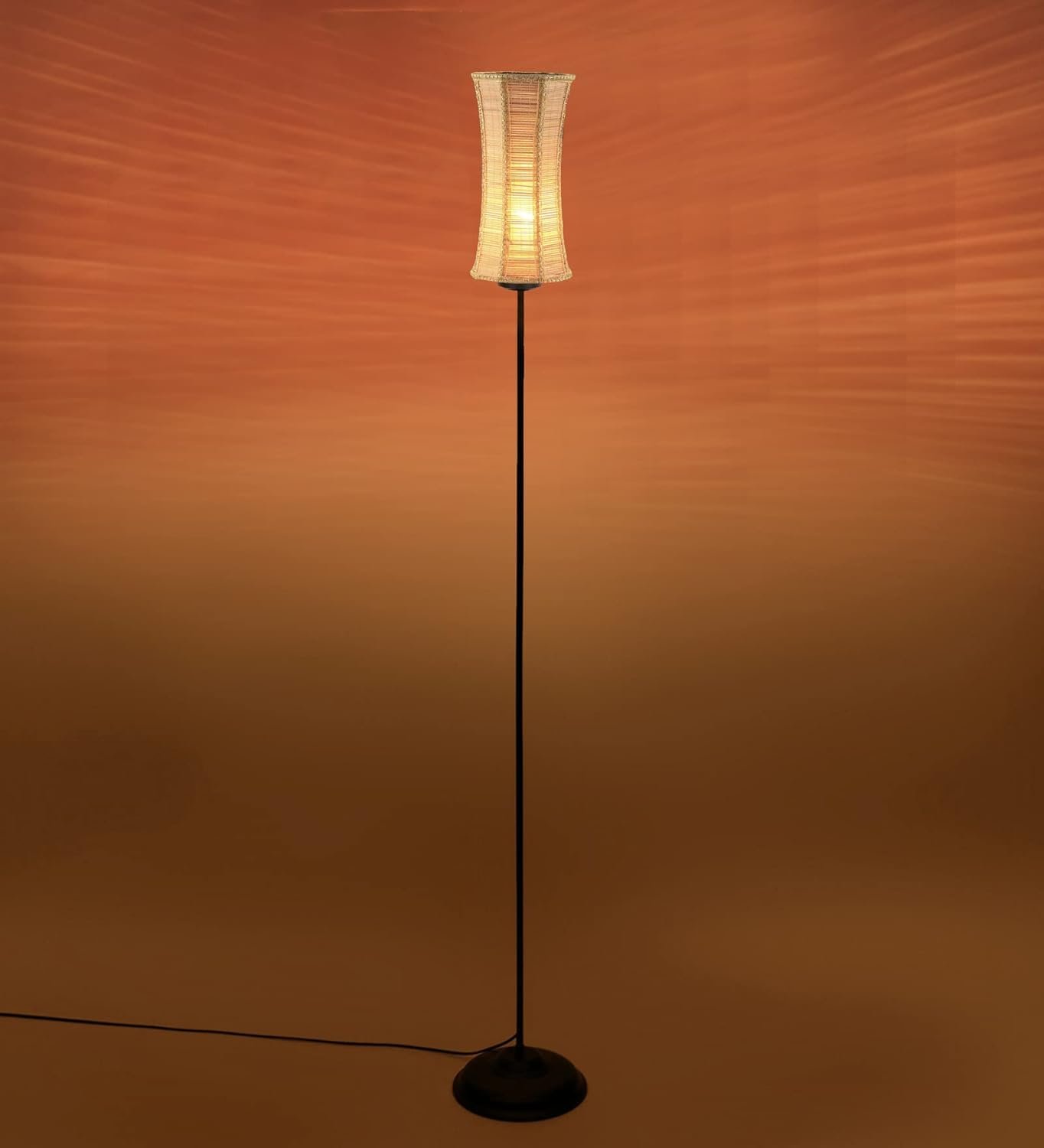 Thin Band Bamboo Shade with Iron Floor lamp