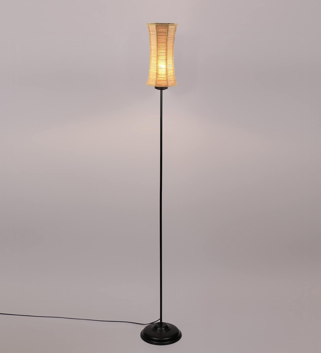 Thin Band Bamboo Shade with Iron Floor lamp