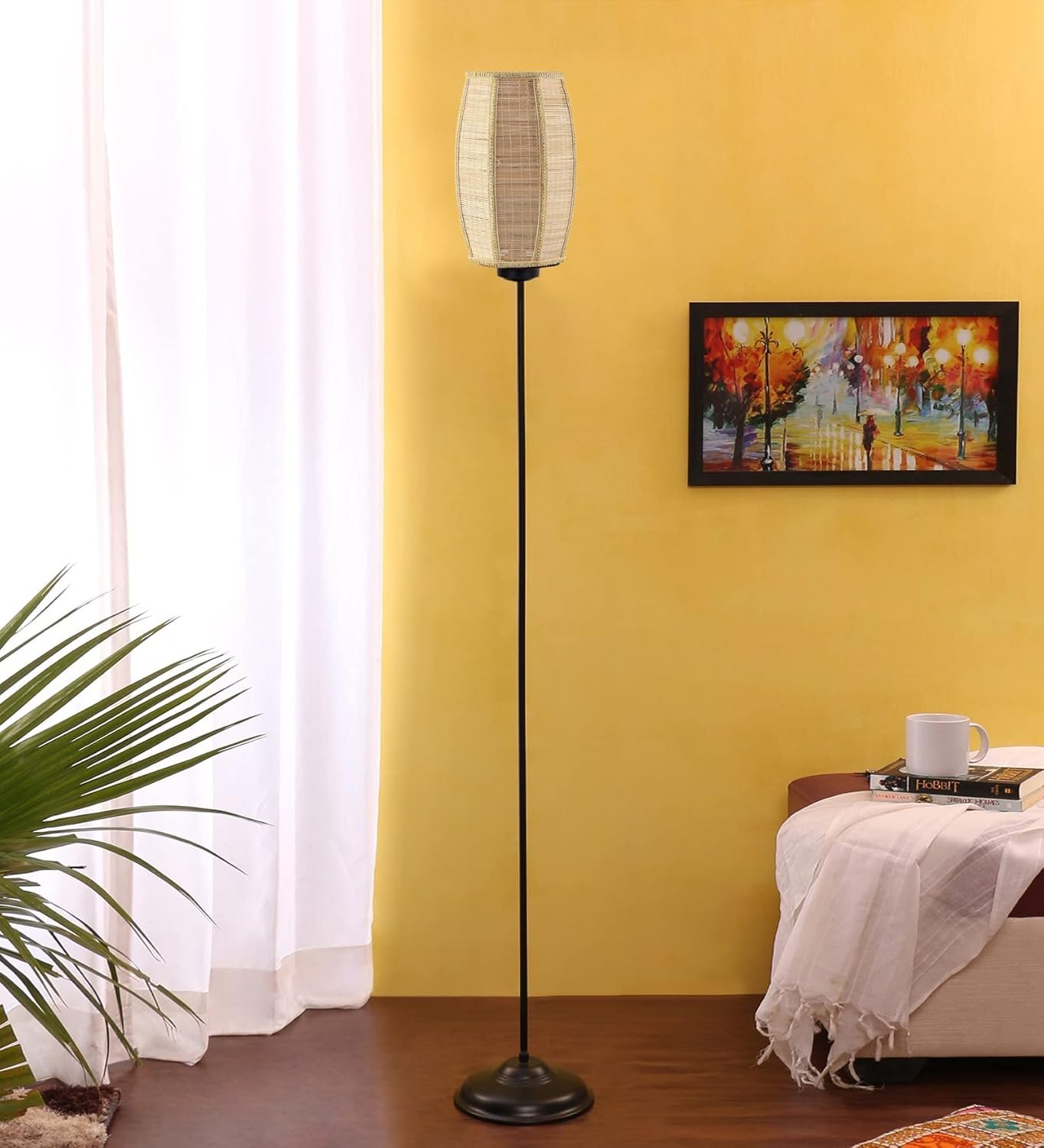 Thin Dholak Bamboo Shade with Iron Floor lamp