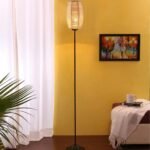 Thin Dholak Bamboo Shade with Iron Floor lamp
