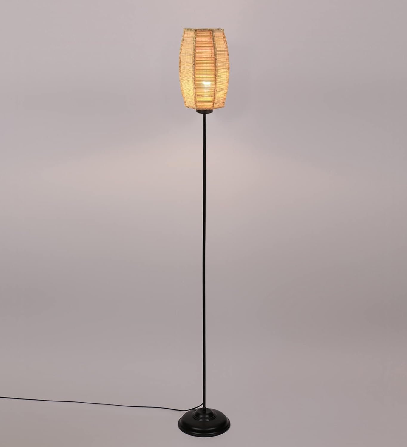 Thin Dholak Bamboo Shade with Iron Floor lamp