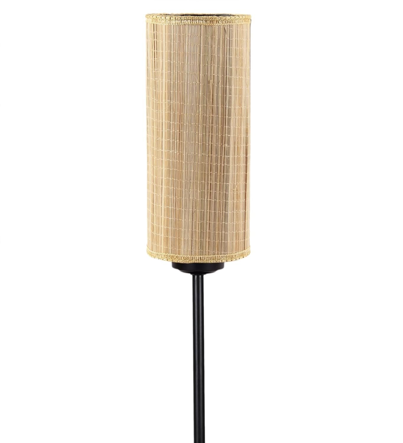 Thin Cylindrical Bamboo Shade with Iron Floor lamp