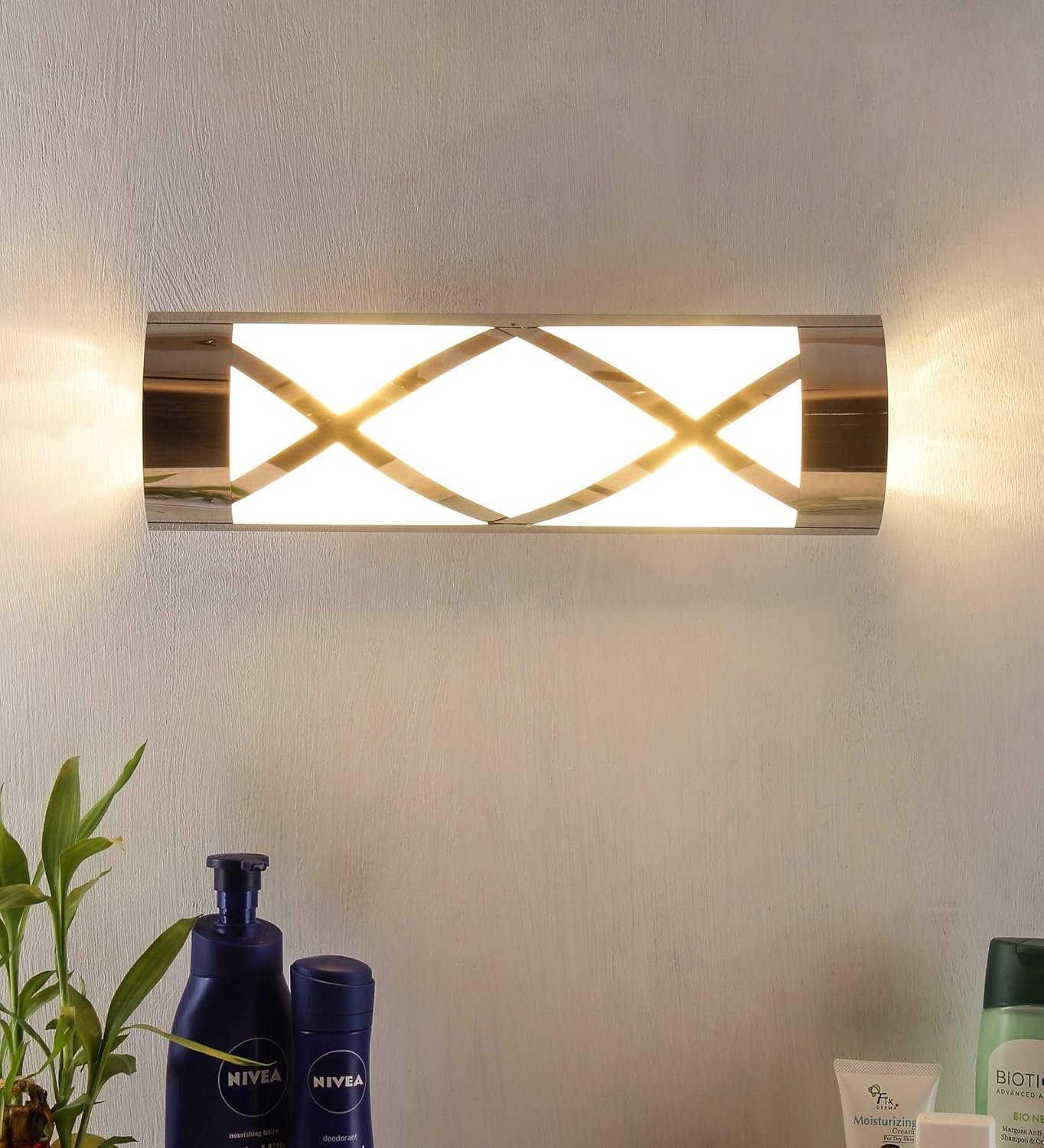 Off White Steel Cross Frosted Bathroom Light for Wash Basin/Mirror