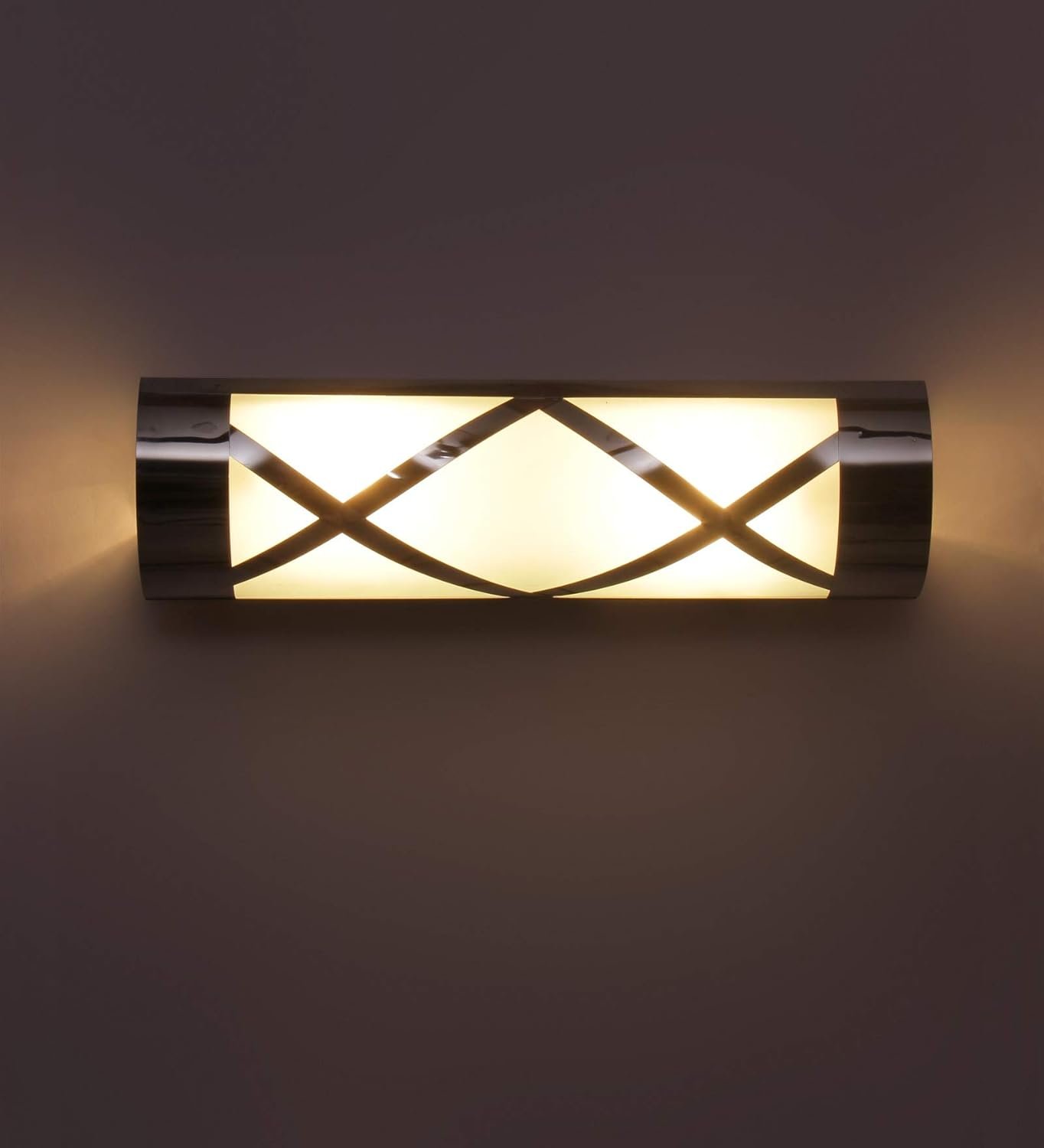 Off White Steel Cross Frosted Bathroom Light for Wash Basin/Mirror