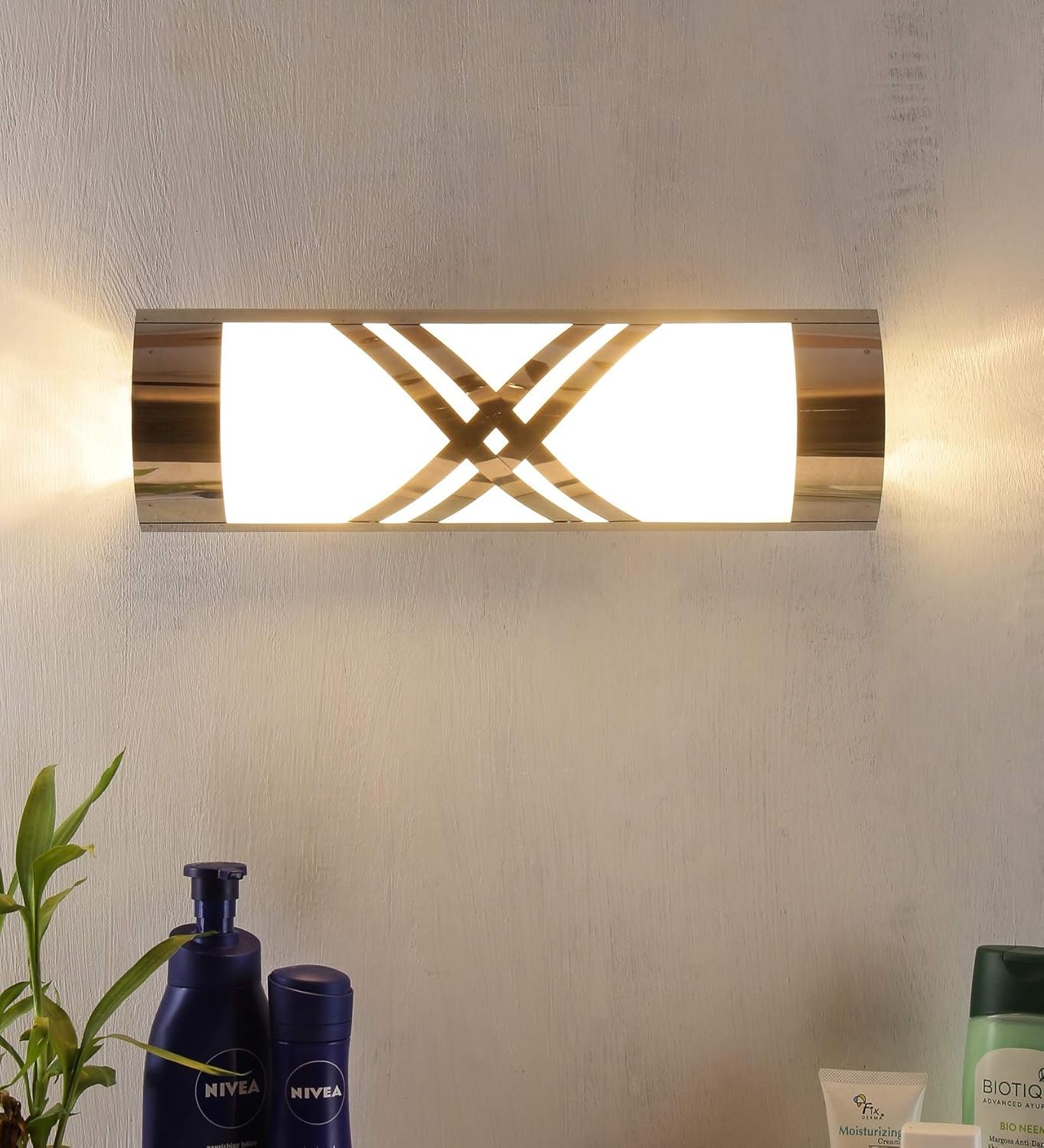 Off White Steel Cross Frosted Bathroom Light for Wash Basin/Mirror