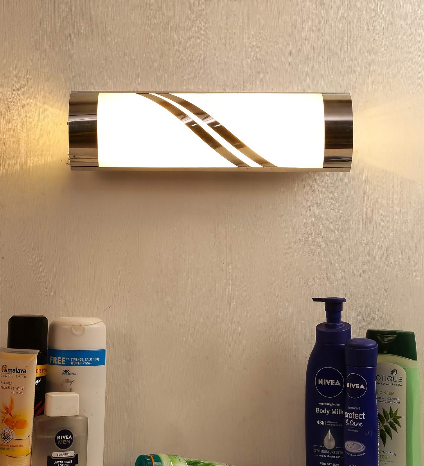 Steel & Frosted Glass Bath Light for Wash Basin & Mirror(Off-White),BL81