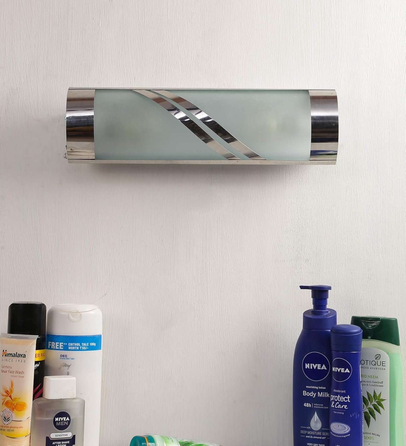 Steel & Frosted Glass Bath Light for Wash Basin & Mirror(Off-White),BL81