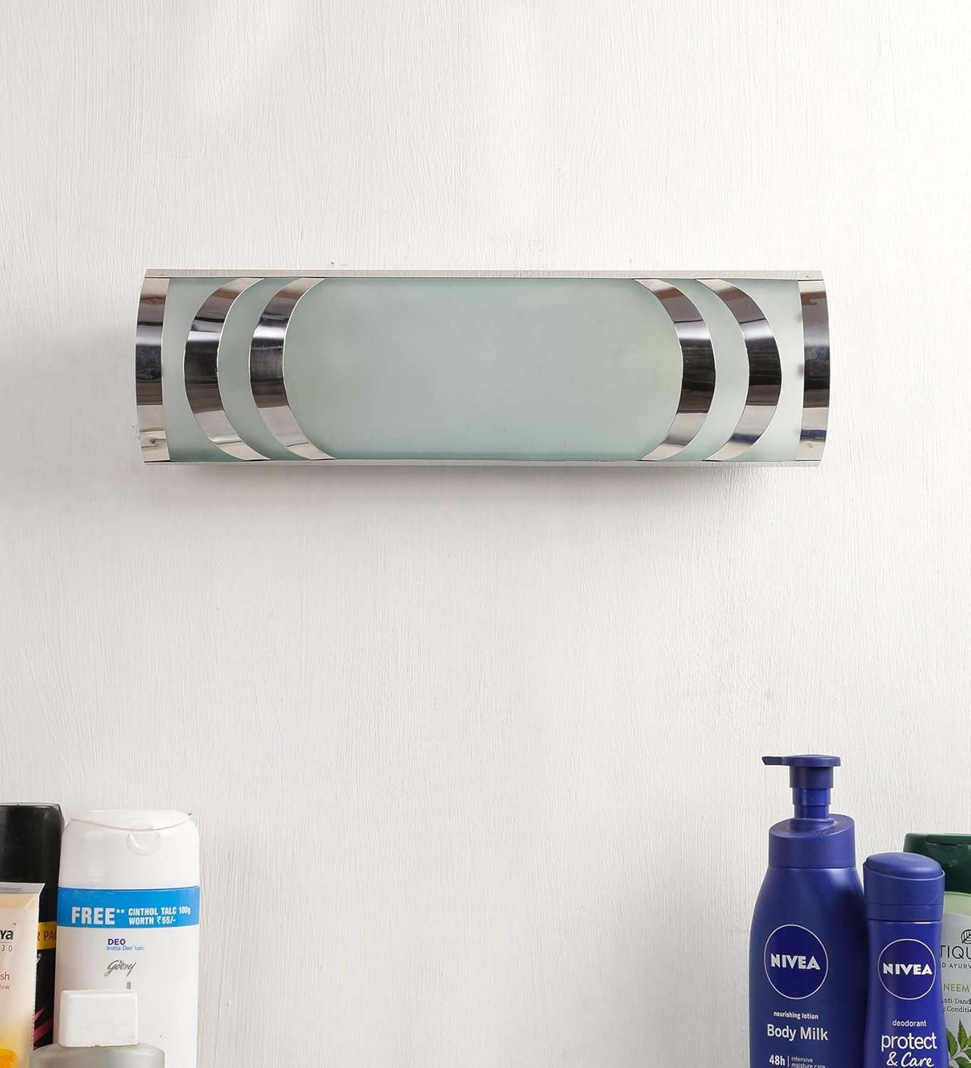 Steel & Frosted Glass Bath Light for Wash Basin & Mirror(Off-White),BL89