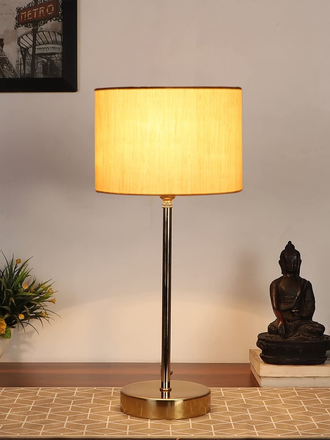 Off-White Cotton with Metal Gold Table Lamp(B)