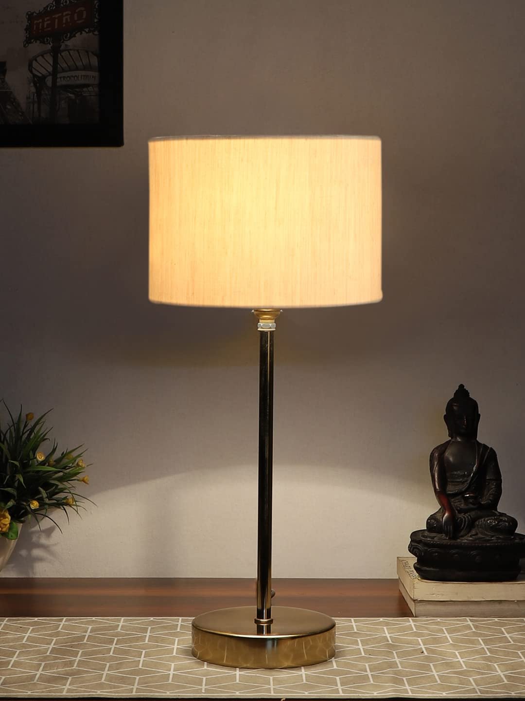 Off-White Cotton with Metal Gold Table Lamp(B)