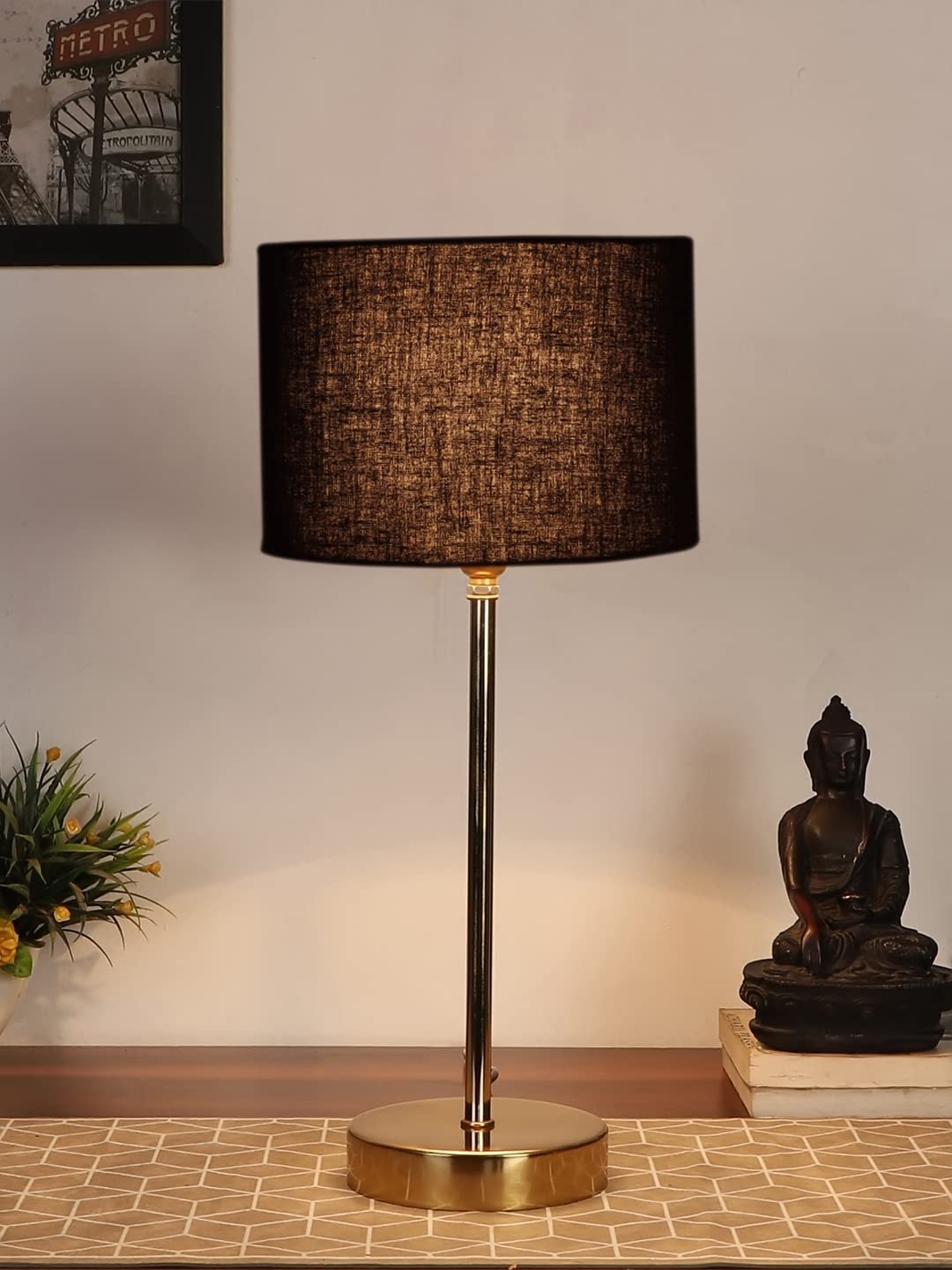 Black Cotton with Metal Gold Table Lamp (D)