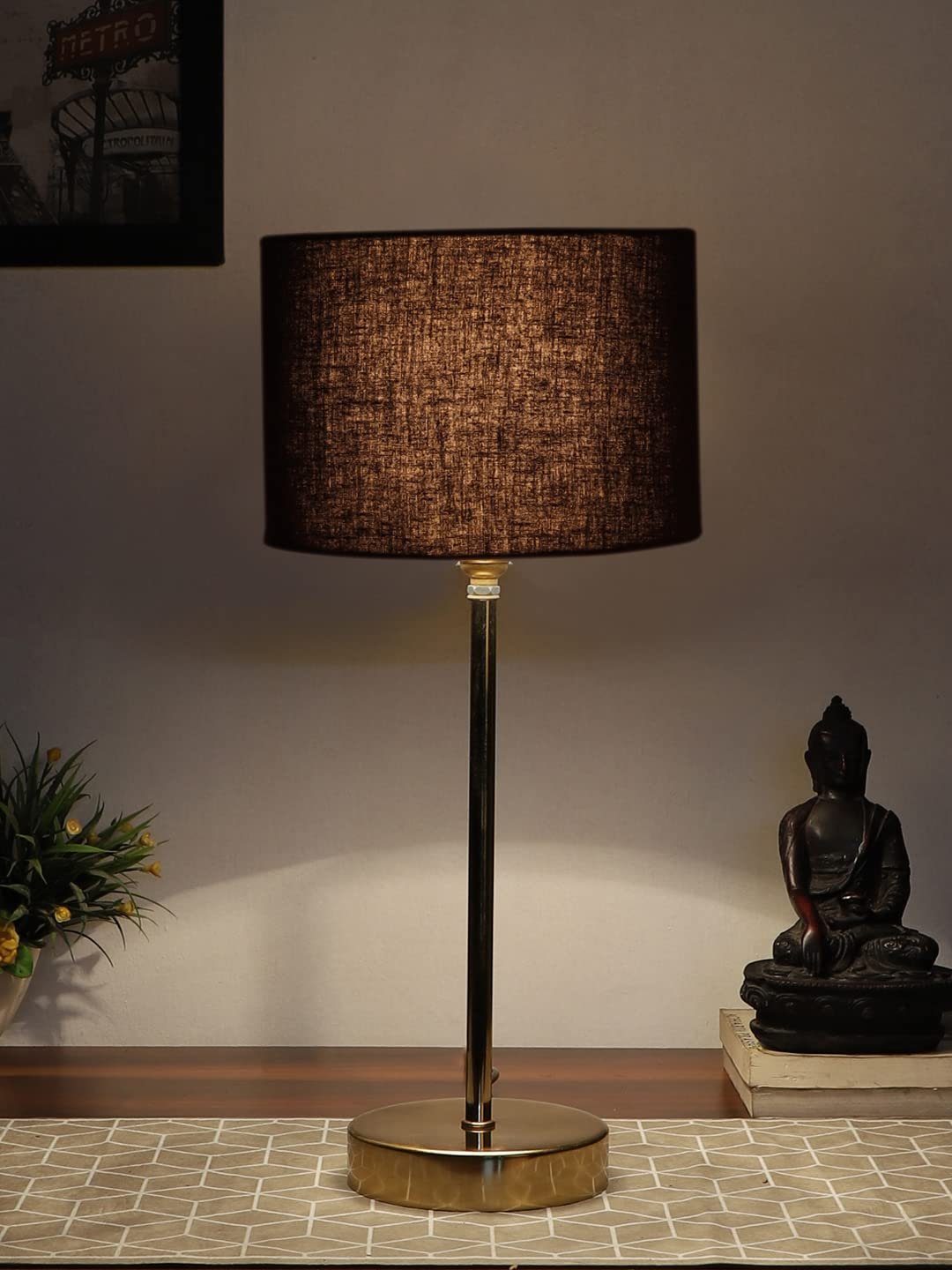 Black Cotton with Metal Gold Table Lamp (D)