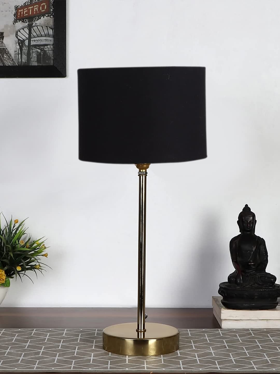 Black Cotton with Metal Gold Table Lamp (D)