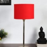 Red Cotton with Metal Gold Table Lamp (E)