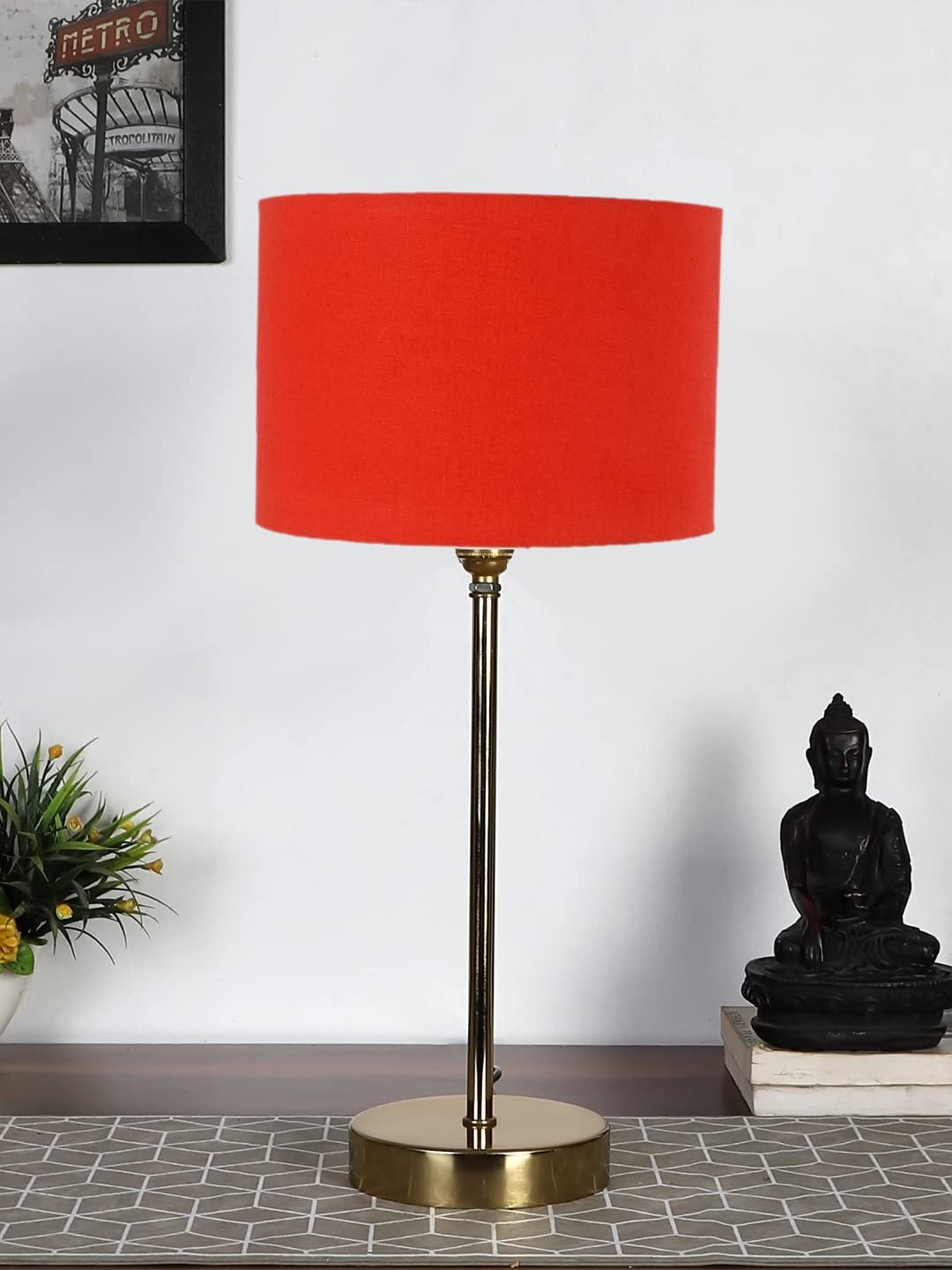 Orange Cotton with Metal Gold Table Lamp (F)