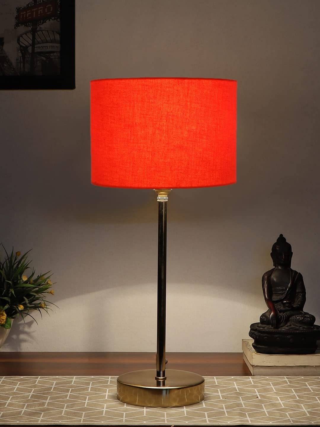 Orange Cotton with Metal Gold Table Lamp (F)