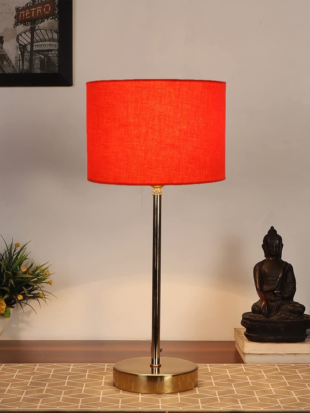 Orange Cotton with Metal Gold Table Lamp (F)