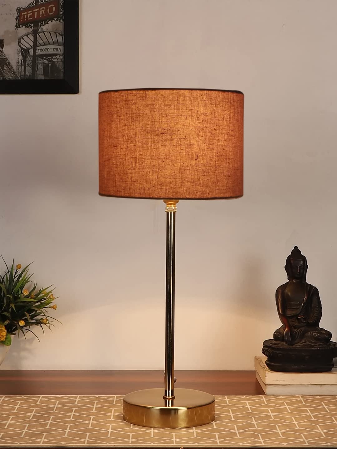 Grey Cotton with Metal Gold Table Lamp(H)