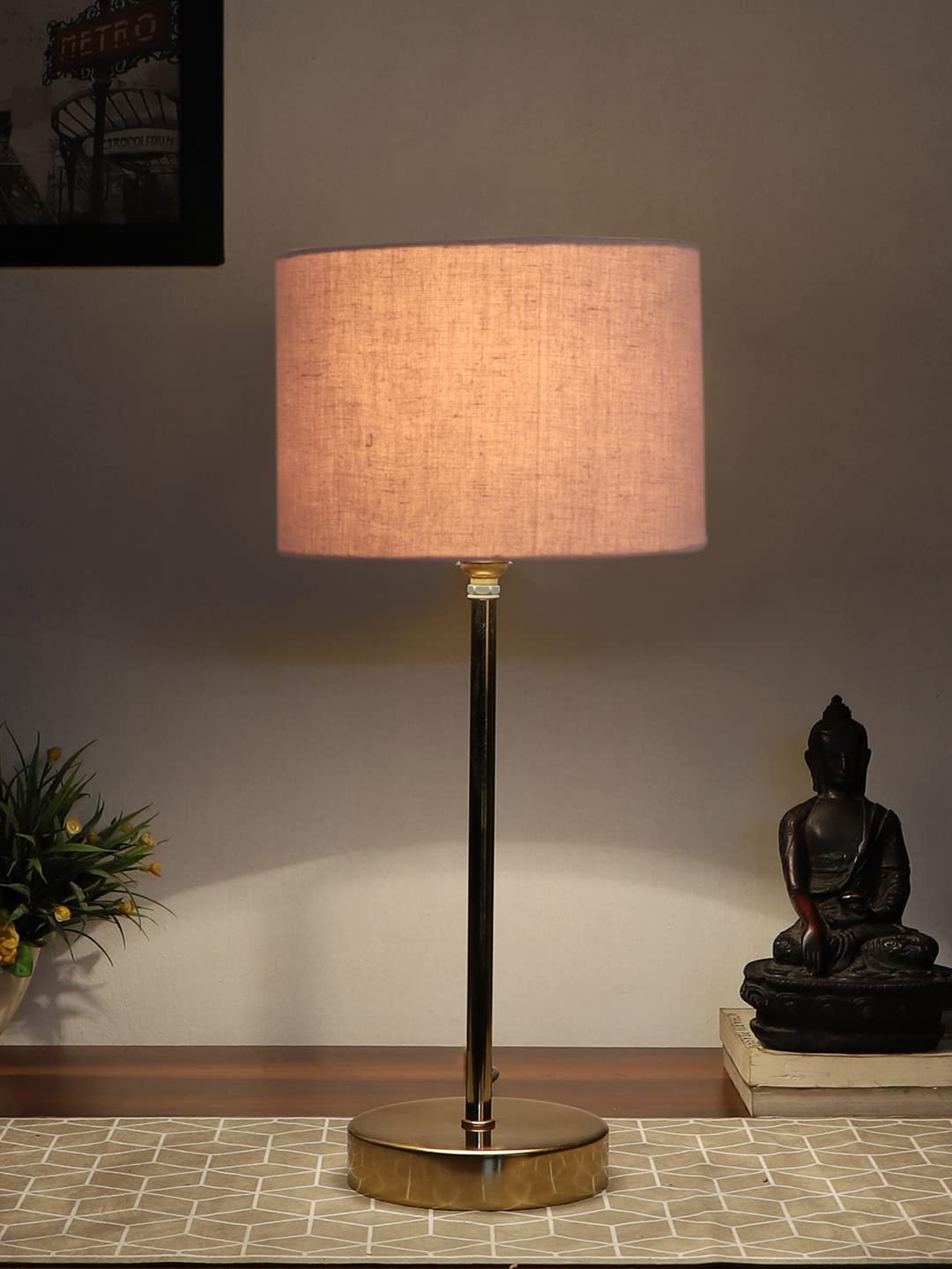Grey Cotton with Metal Gold Table Lamp(H)