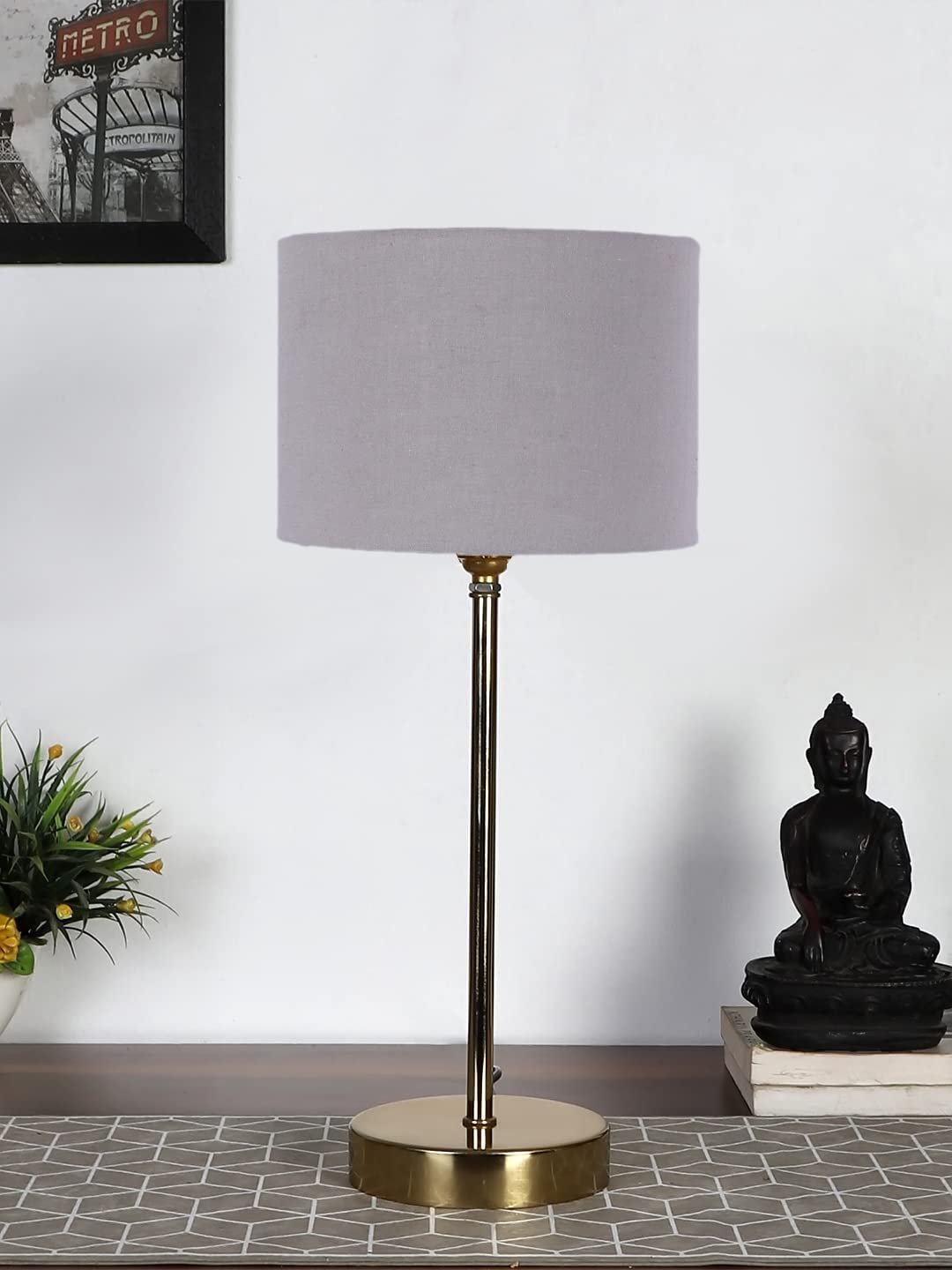 Grey Cotton with Metal Gold Table Lamp(H)