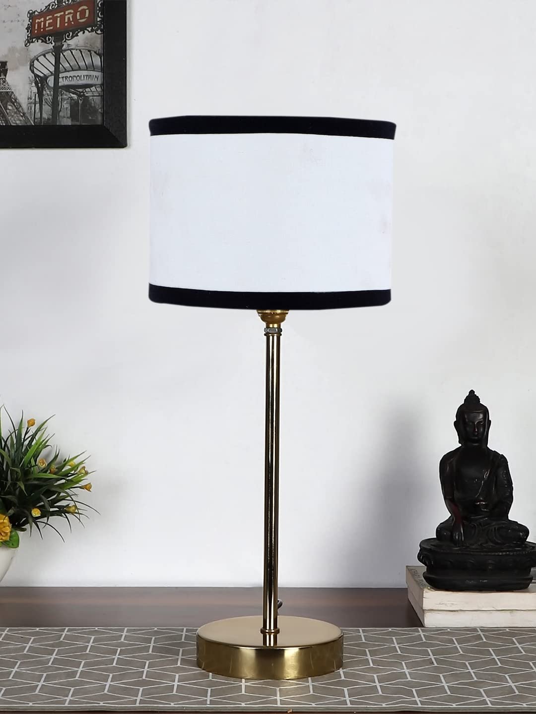 White & Black Cotton with Metal Gold Table Lamp (I)