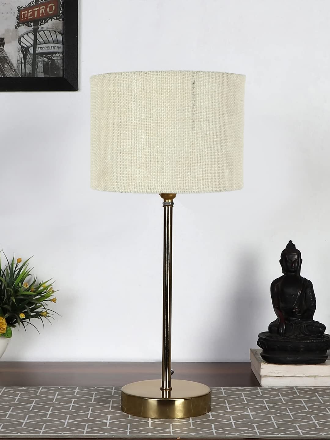 White Jute with Metal Gold Table Lamp (K)