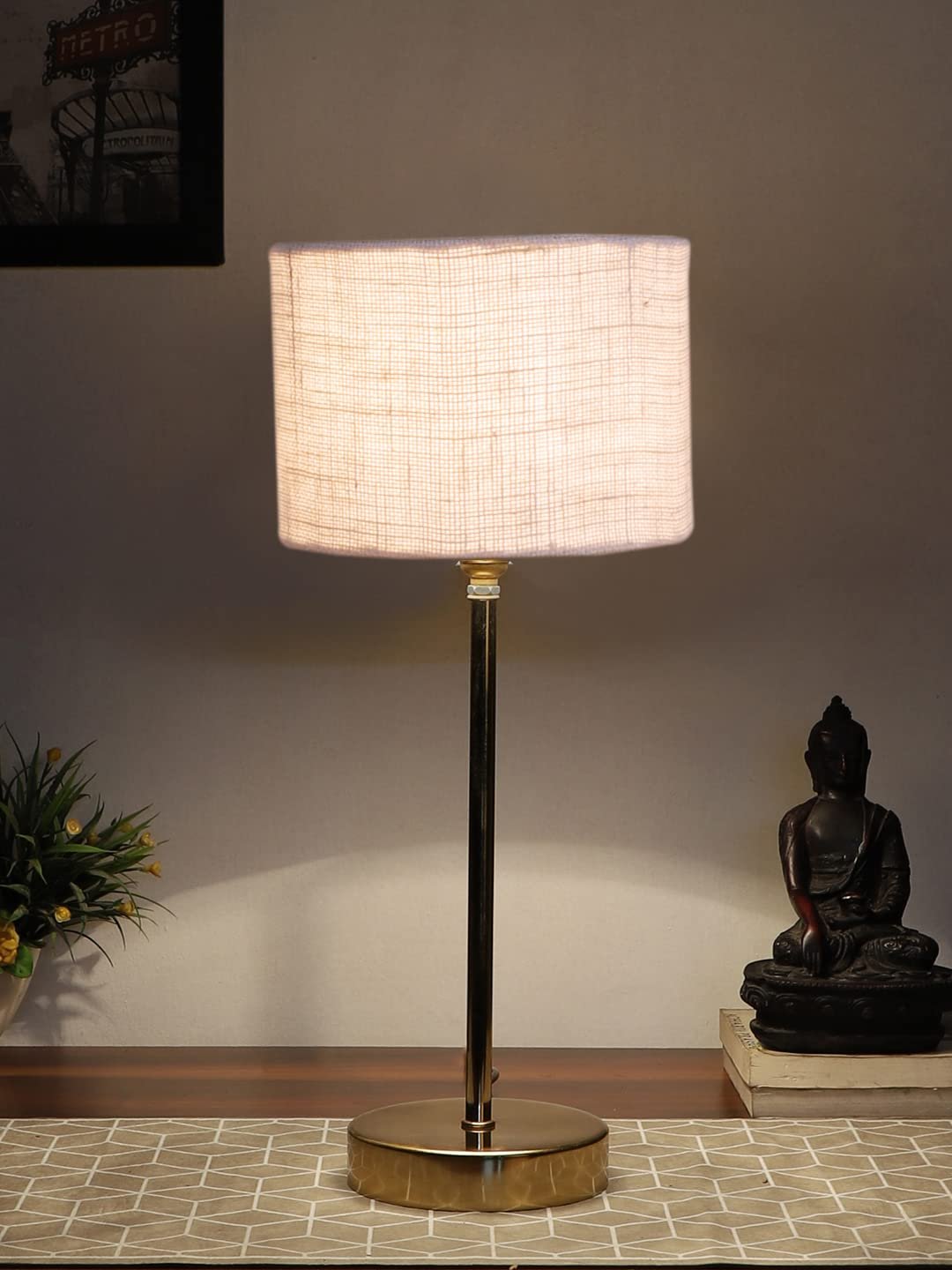 White Jute with Metal Gold Table Lamp (K)