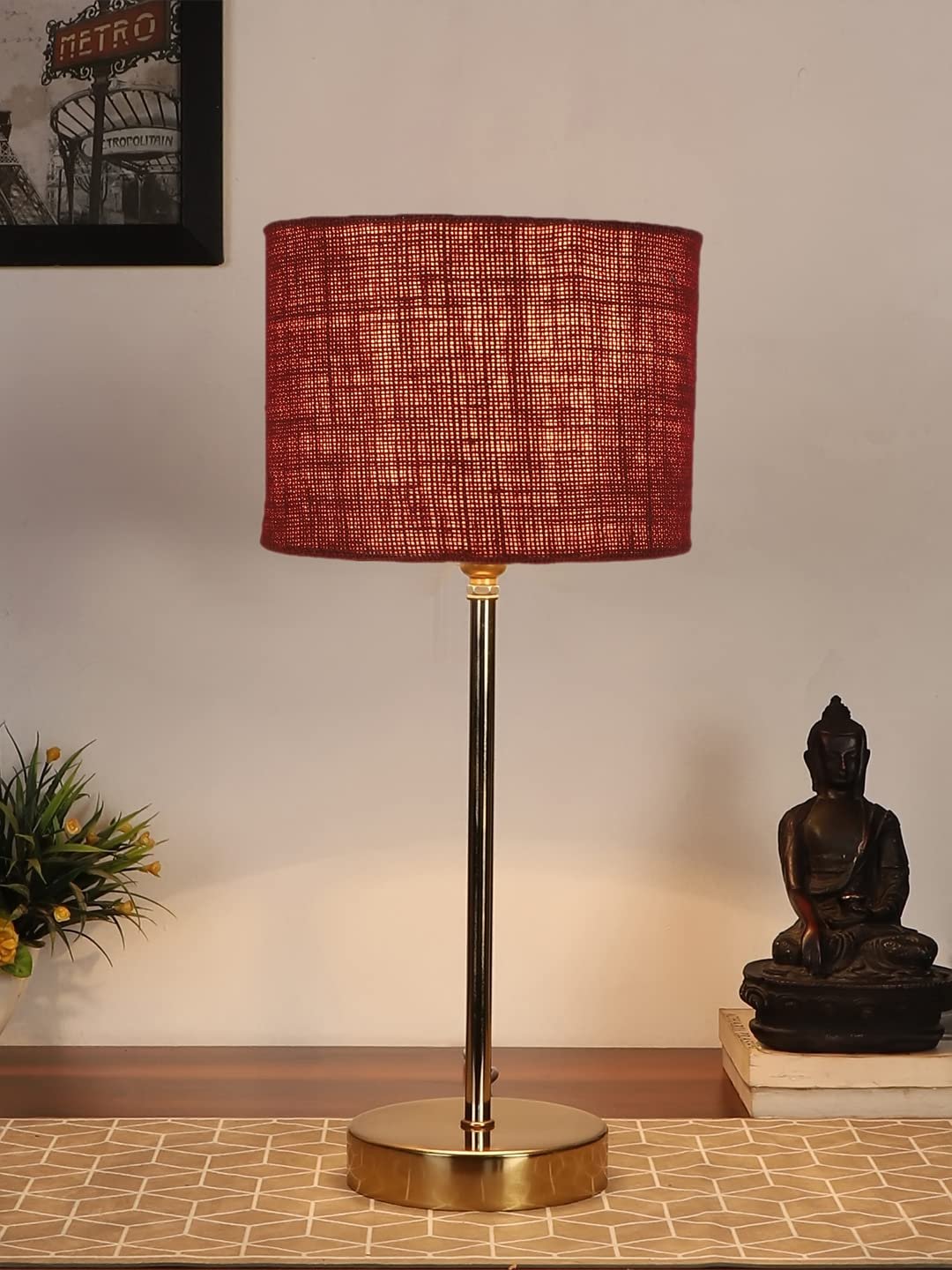 Maroon Jute with Metal Gold Table Lamp(L)