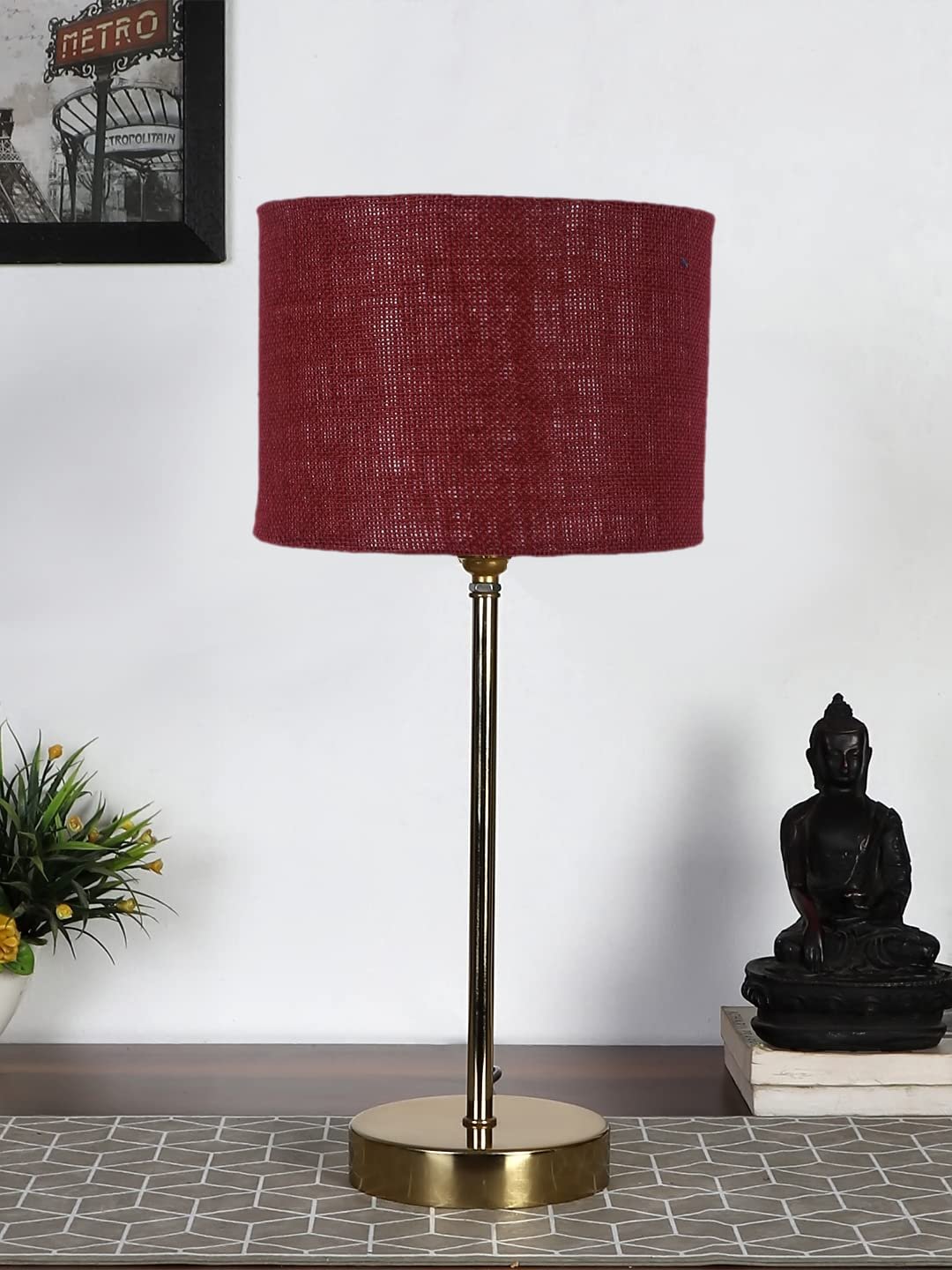 Maroon Jute with Metal Gold Table Lamp(L)