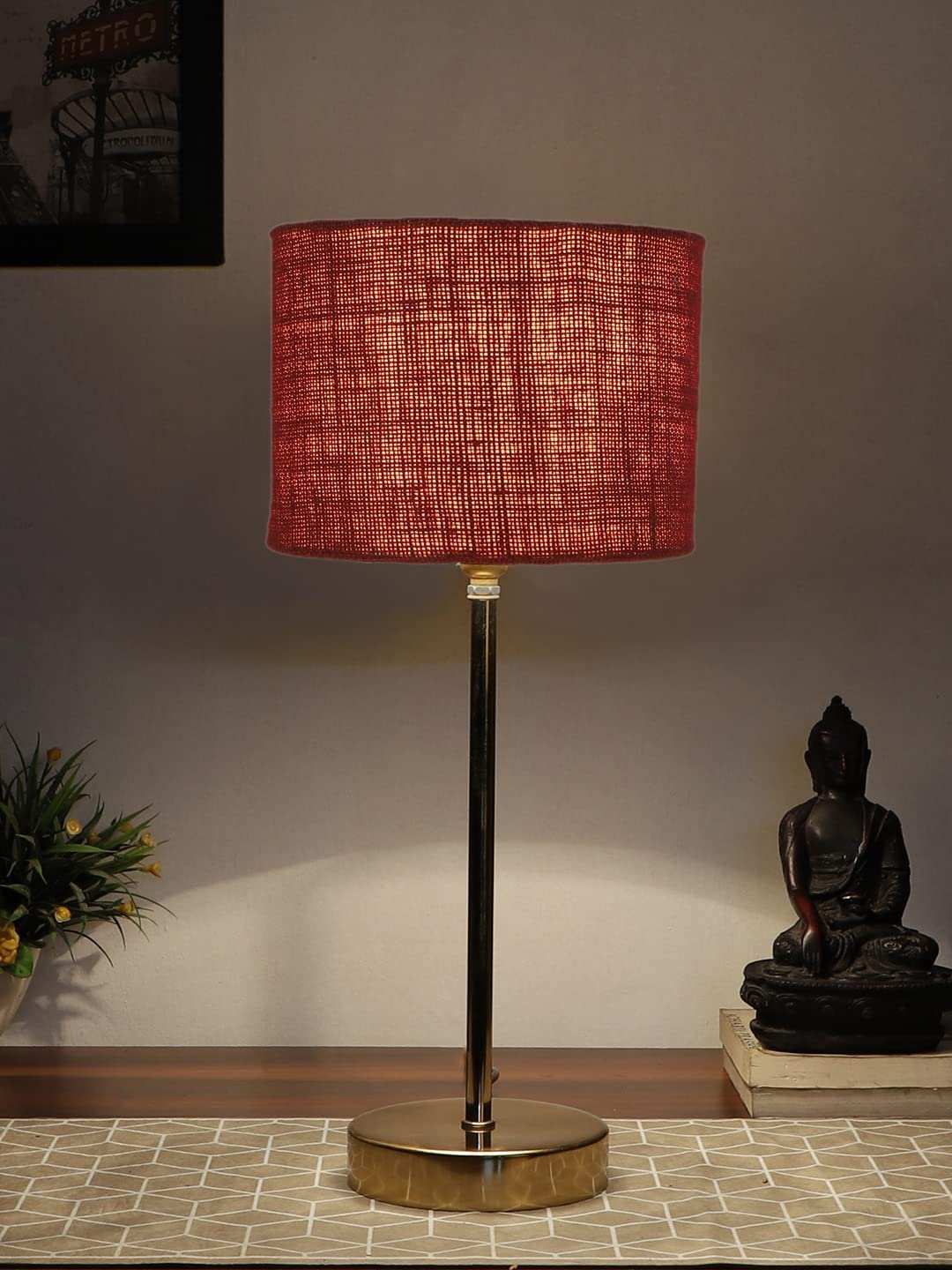 Maroon Jute with Metal Gold Table Lamp(L)