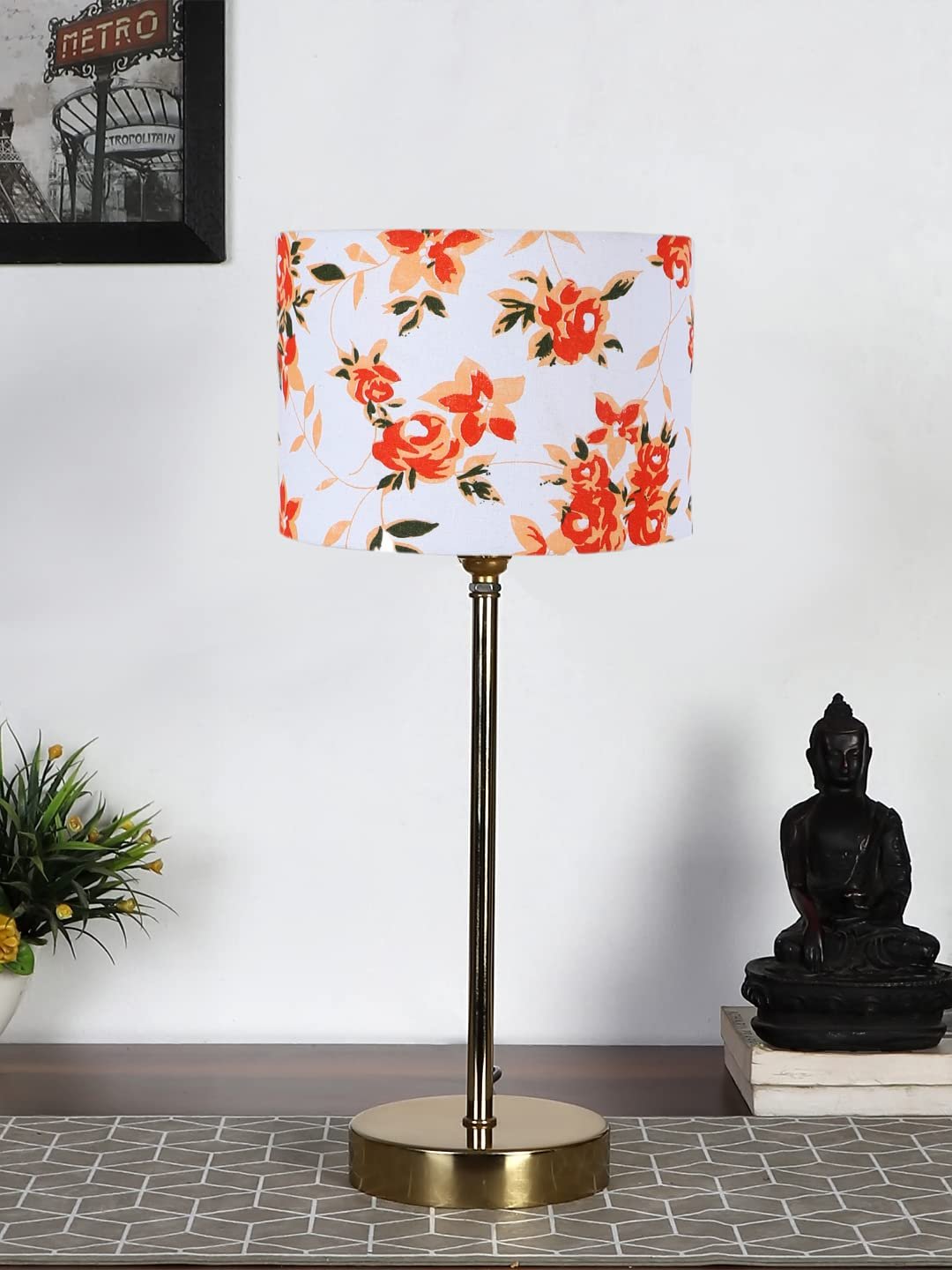 Multicolor Cotton with Metal Gold Table Lamp(N)