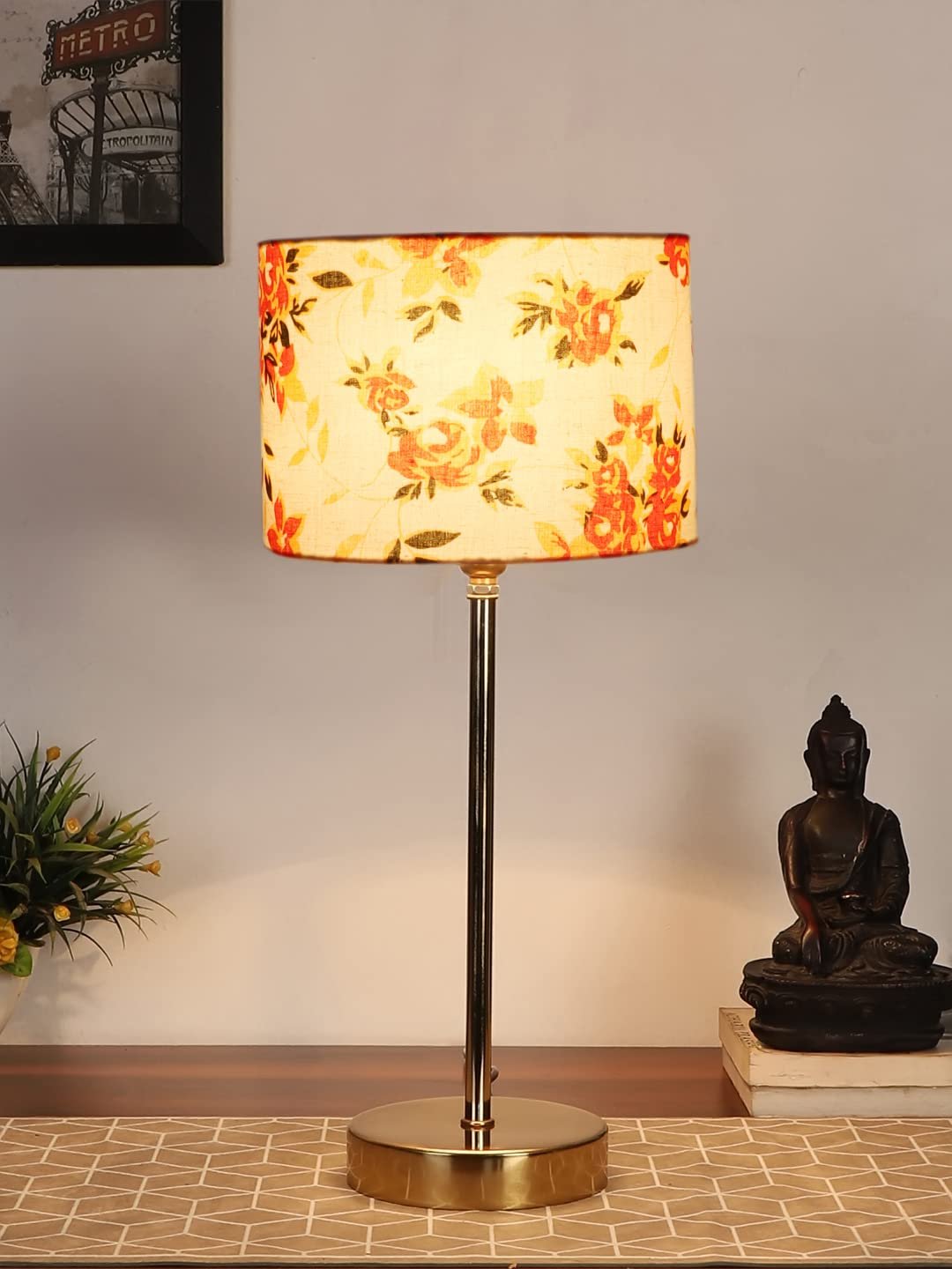 Multicolor Cotton with Metal Gold Table Lamp(N)