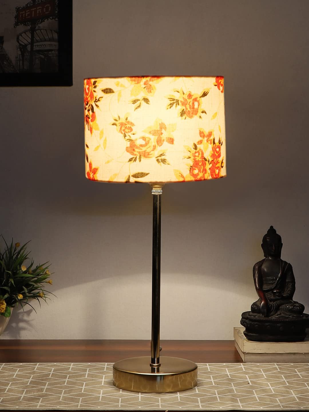 Multicolor Cotton with Metal Gold Table Lamp(N)