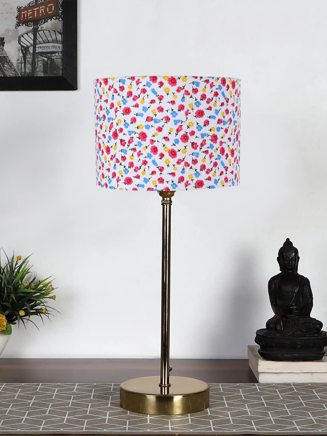 Multicolor Cotton with Metal Gold Table Lamp �