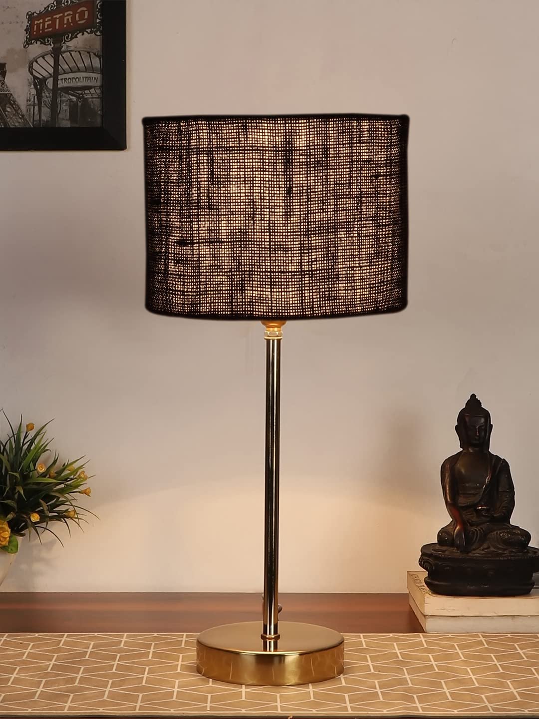 Black Jute with Metal Gold Table Lamp(x)